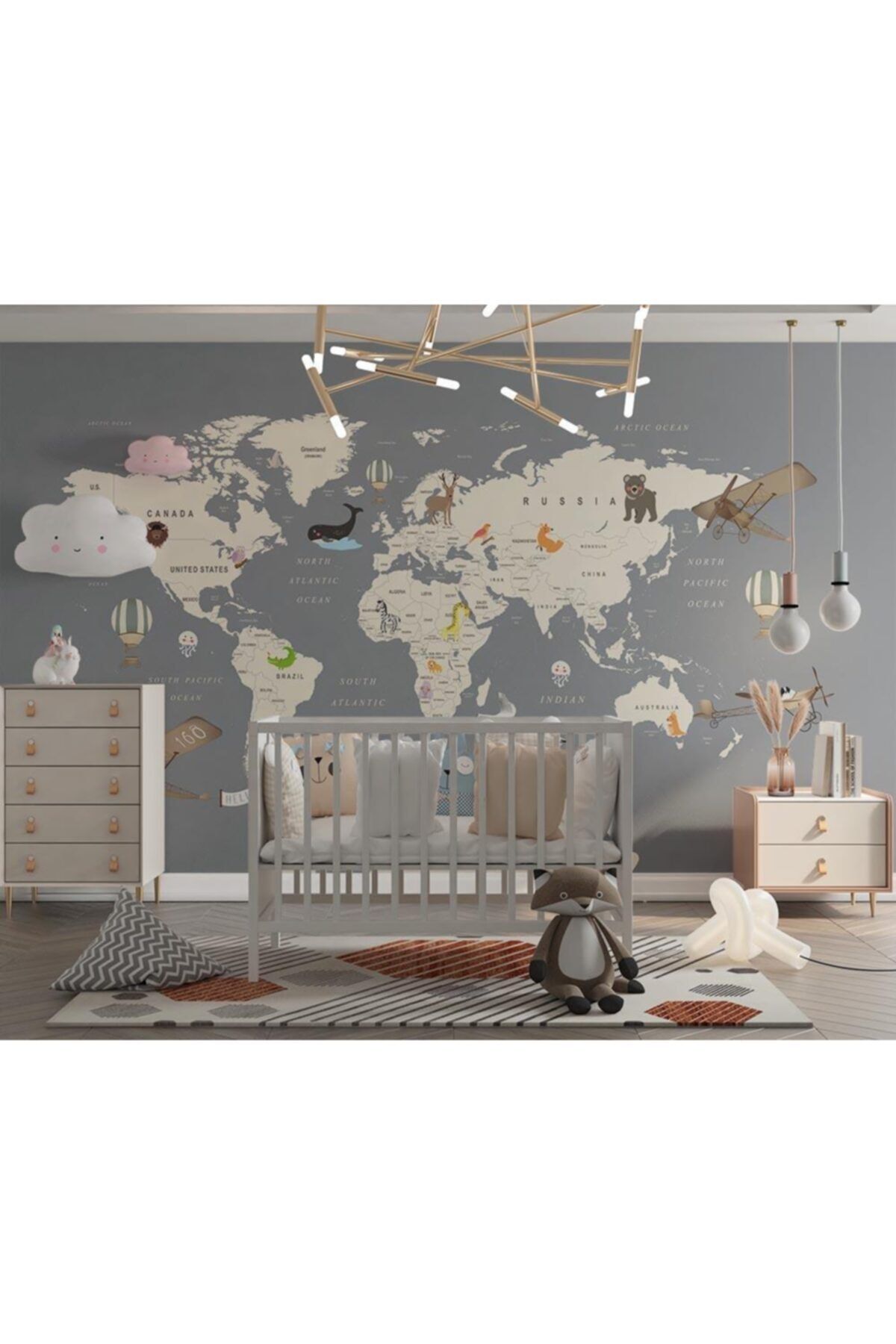 Özen Duvar Kağıtları Çocuk Odası Duvar Kağıdı Eğitici Dünya Haritası