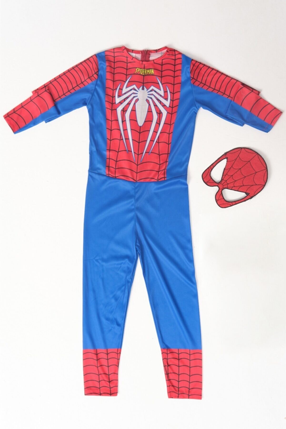 Spiderman Beyaz Baskılı Örümcek Adam Maskeli Kostüm