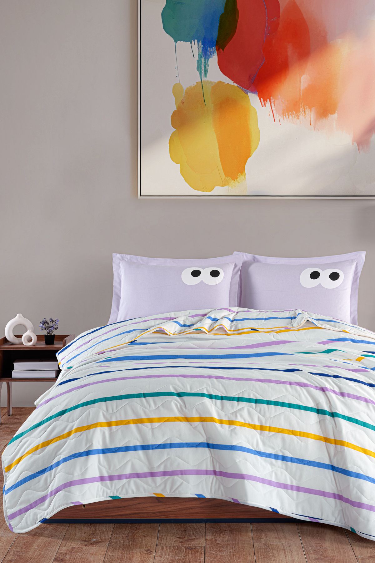 Eponj Home Kapitone Yatak Örtüsü Seti Çift Kişilik Funny Lila