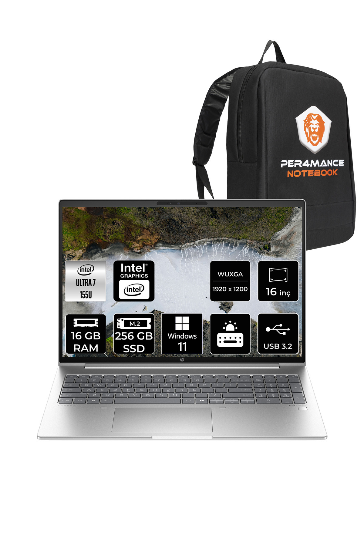 ProBook 460 İntel Core Ultra 7 155U 16GB 256GB SSD 16'' WUXGA W11H A23BCEA _56 PER4 ÇANTA