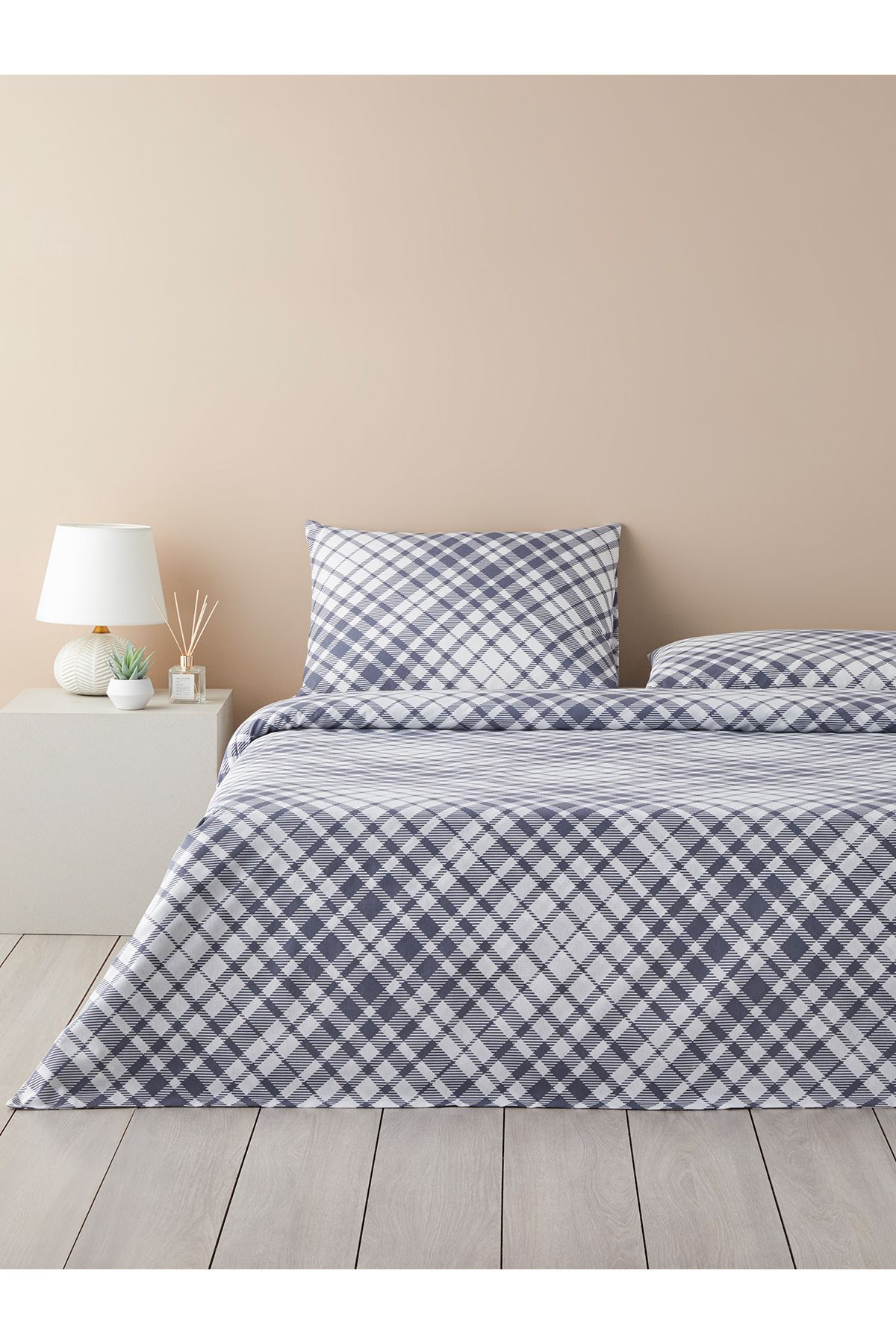 English Home Mono Check Nevresim Takımı Çift Kişilik Lacivert