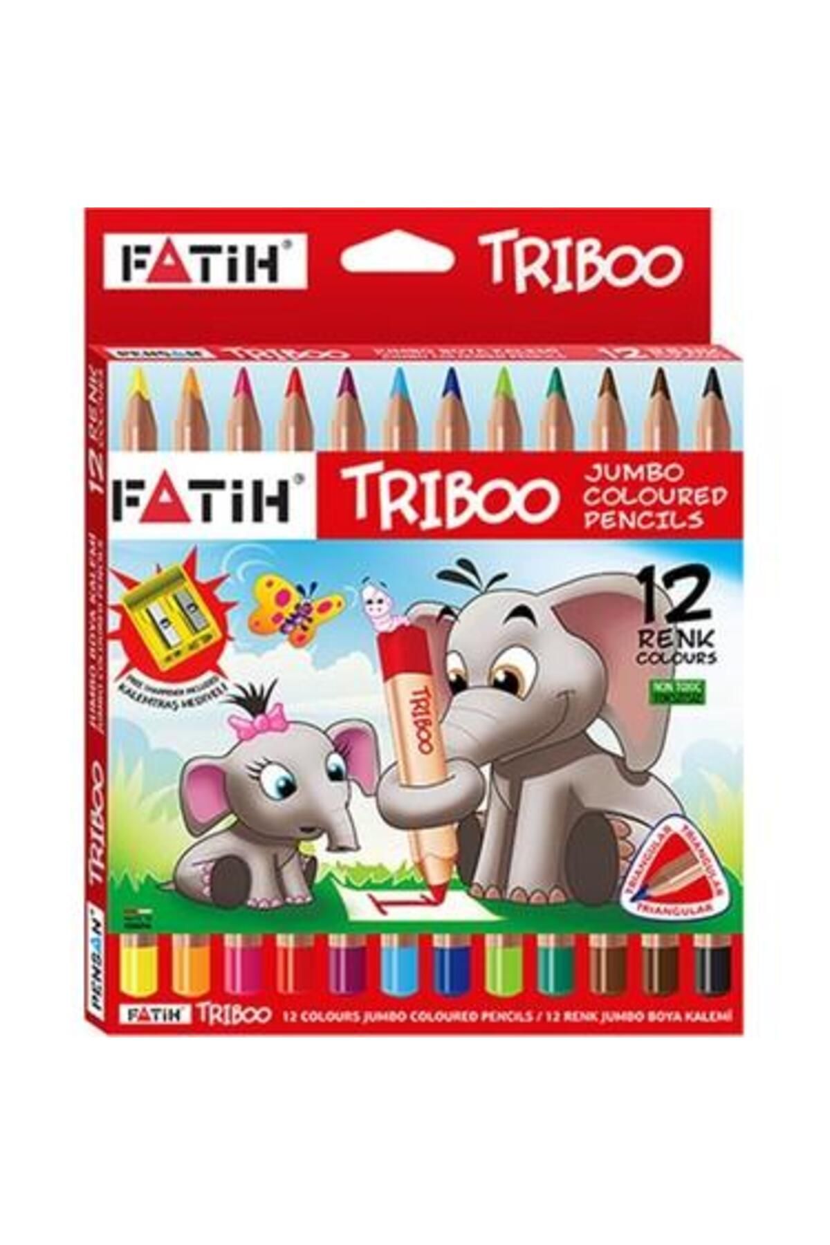 Fatih 12 Renk Jumbo Kuruboya Kalemtraş Hediyeli Triboo Jumbo Kuru Boya 12 Renk Karton Kutu Kalemtraş