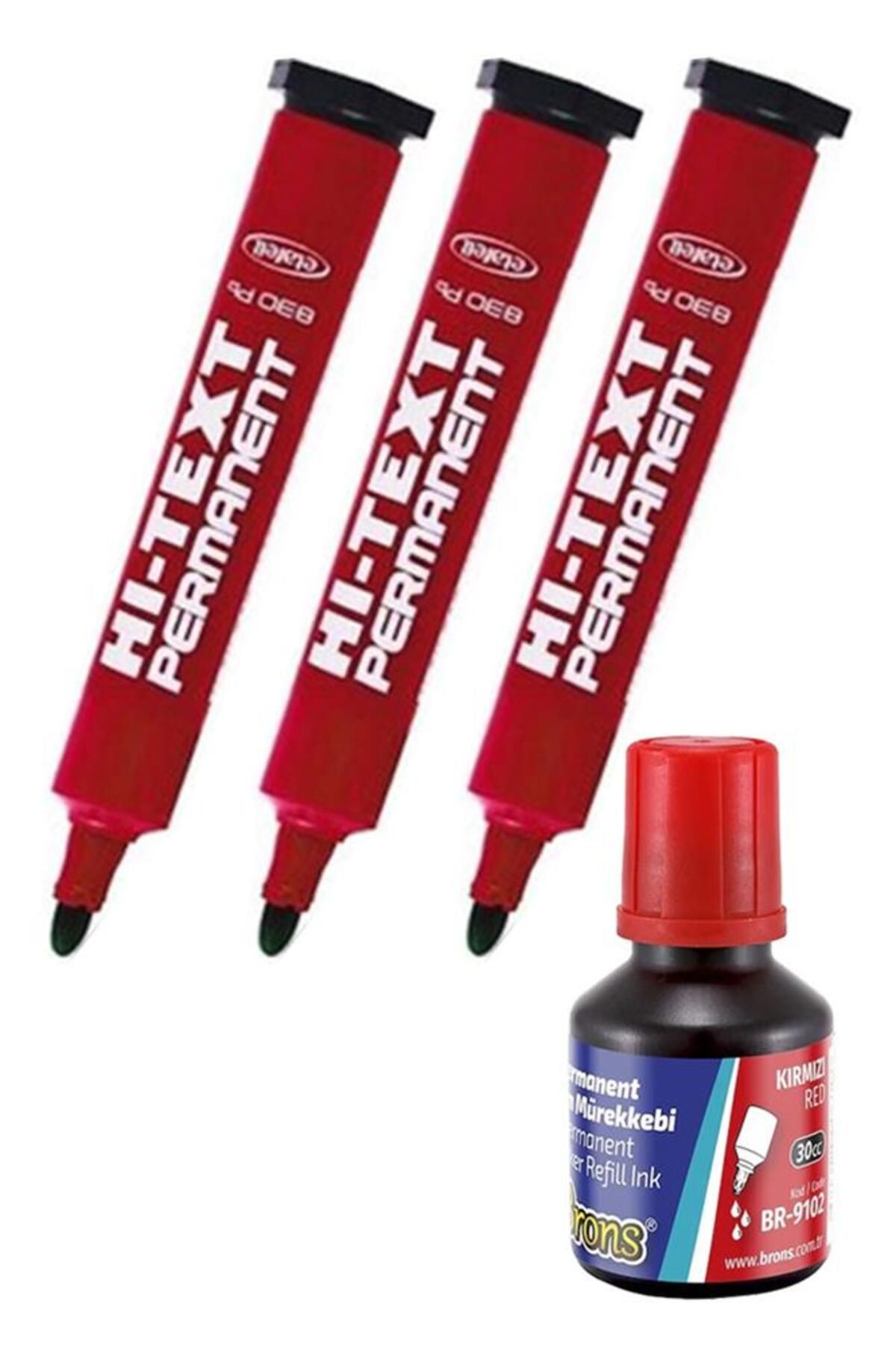 Artlantis Kırmızı Yuvarlak Uçlu Markör Permanent Kalem 3 Adet Hı-Text Marker Mürekkep Kırmızı 30 Ml 1 Adet Bro