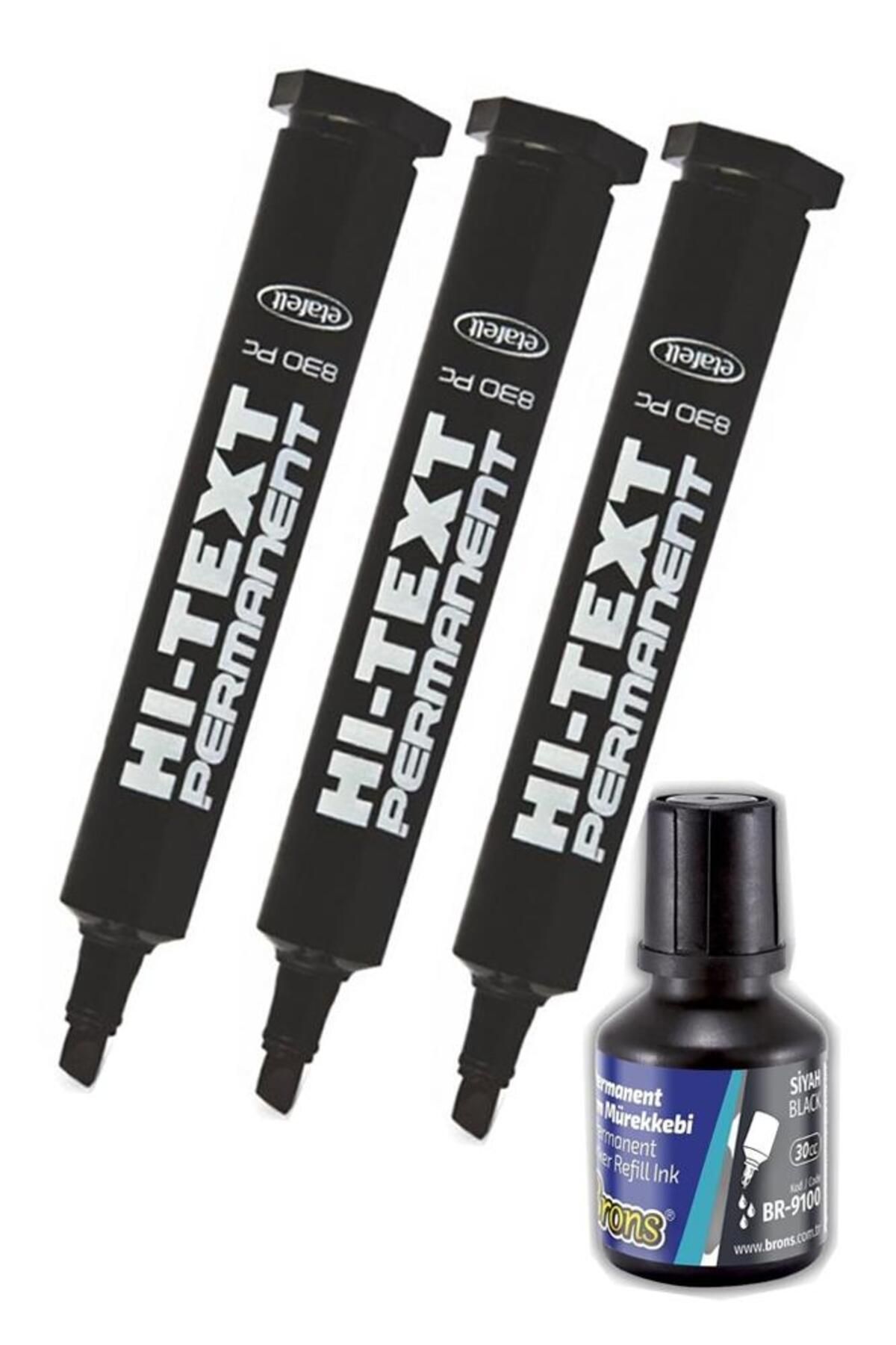 Artlantis Siyah Kesik Uçlu Markör Permanent Kalem 3 Adet Hı-Text Marker Mürekkep Siyah 30 Ml 1 Adet Brons Koli