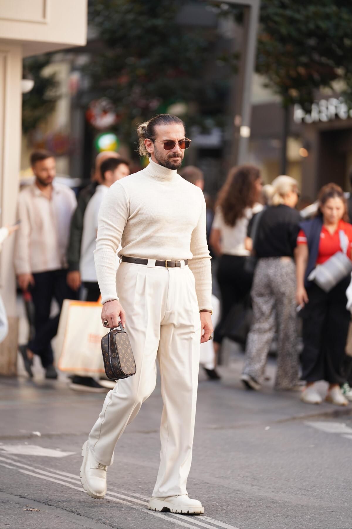 FIRAT KAYA COLLECTION Özel Tasarım Ekru Pileli Baggy Yüksek Bel Pantolon