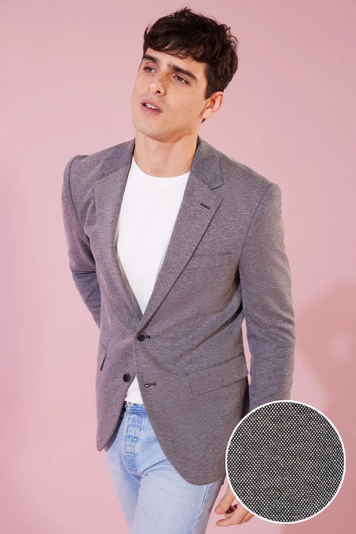 TRENDYOL MAN Siyah Regular Fit Blazer Ceket Dokulu Ceket TMNAW22CE0235