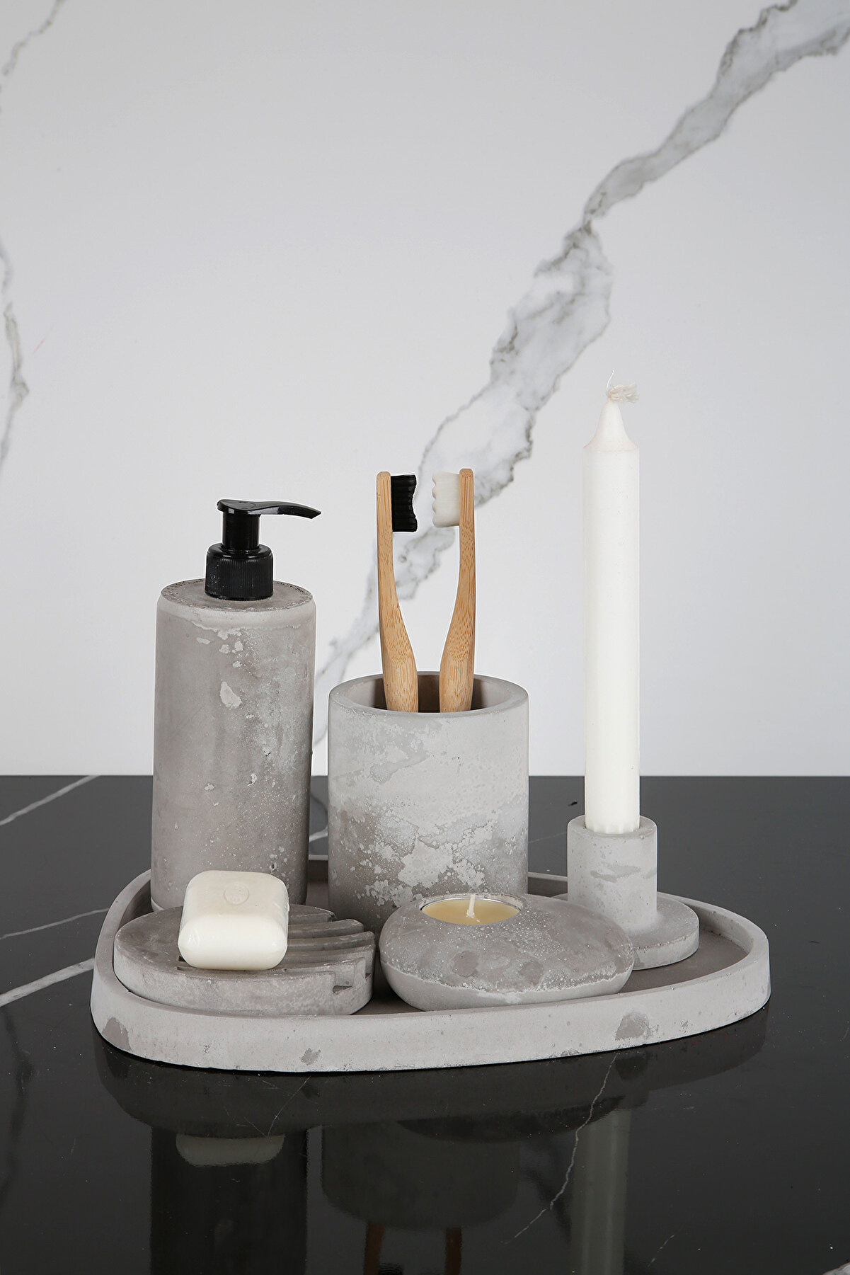 Betonmall 6 Parça Mermer Desenli Beton Banyo Seti