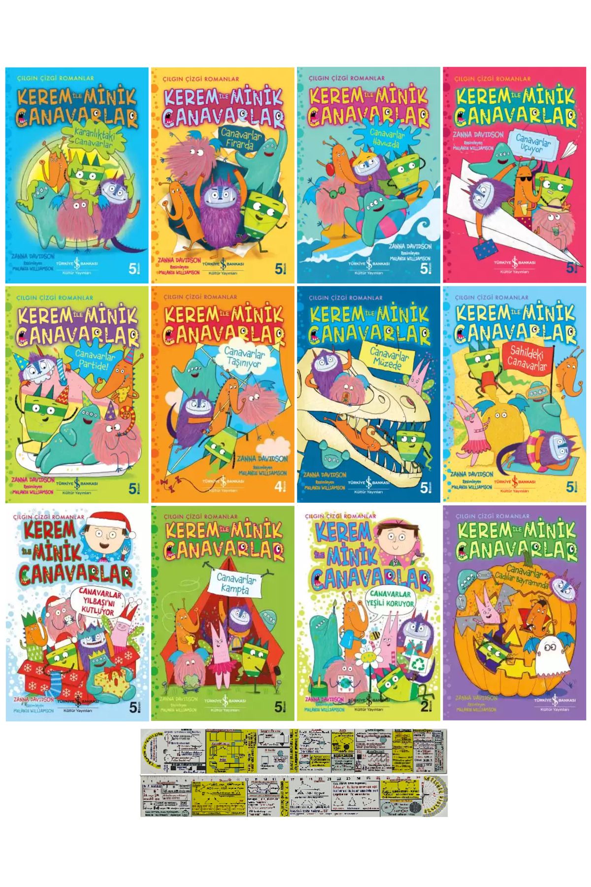 Türkiye İş Bankası Kültür Yayınları Kerem ile Minik Canavarlar 12 Kitap Set + Mat. Öğreten Cetvel