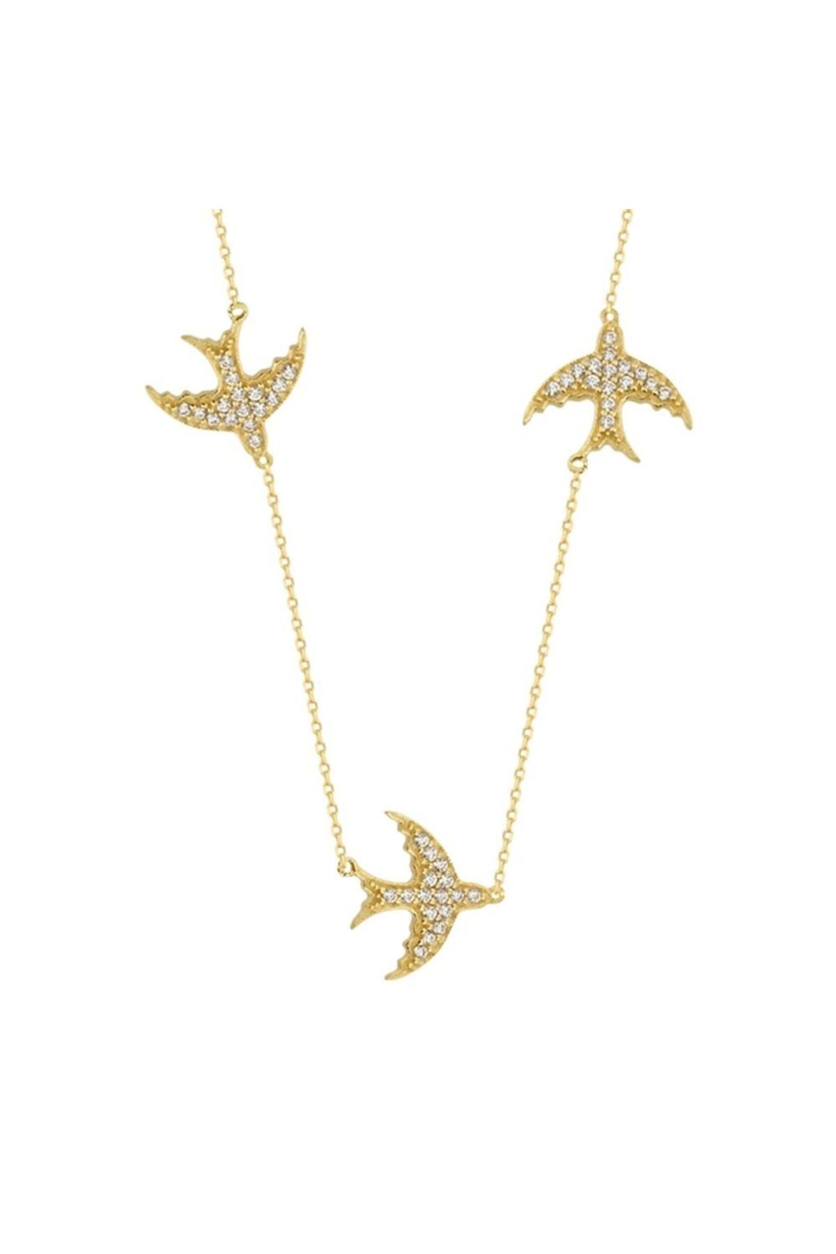 Sembol Gold Kırlangıç Altın Kolye 14k Gold Taşlı