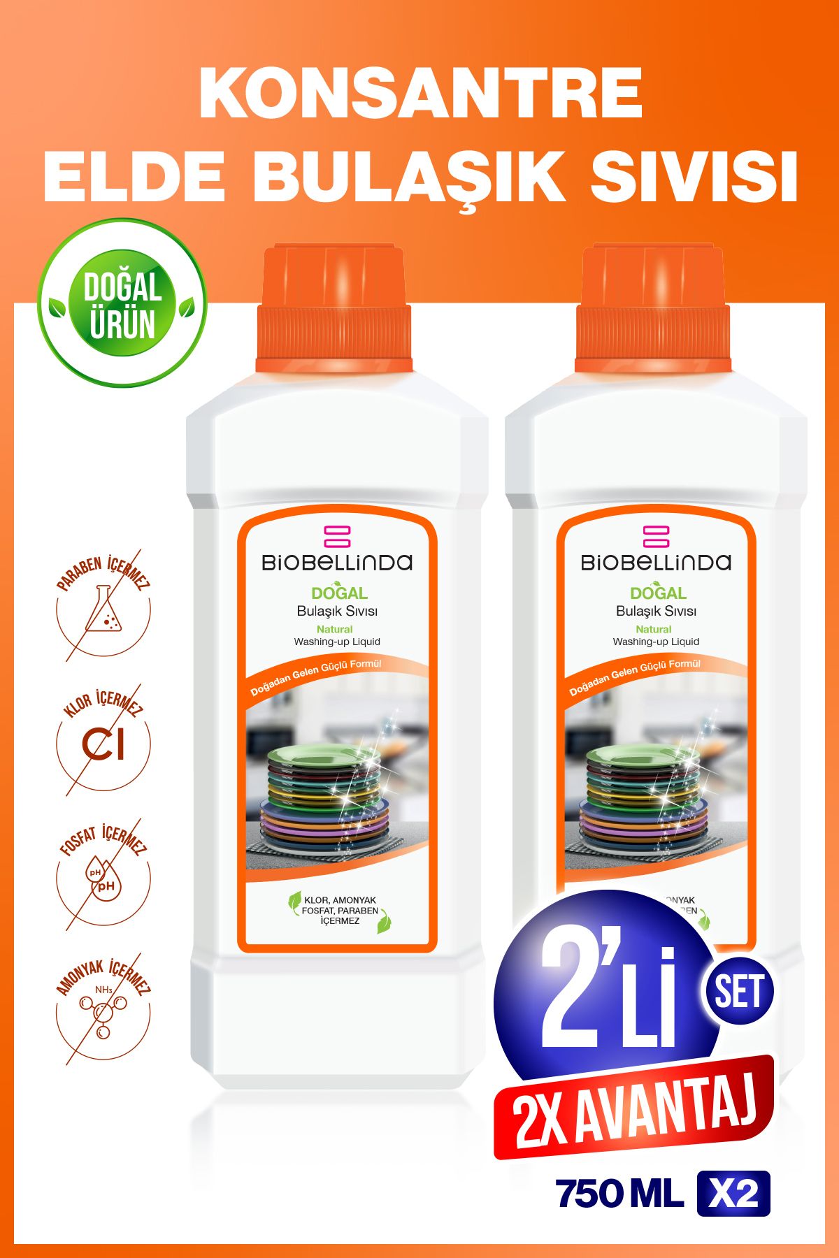 BioBellinda Doğal Bulaşık Deterjanı 750 ml ( 2'li Set )