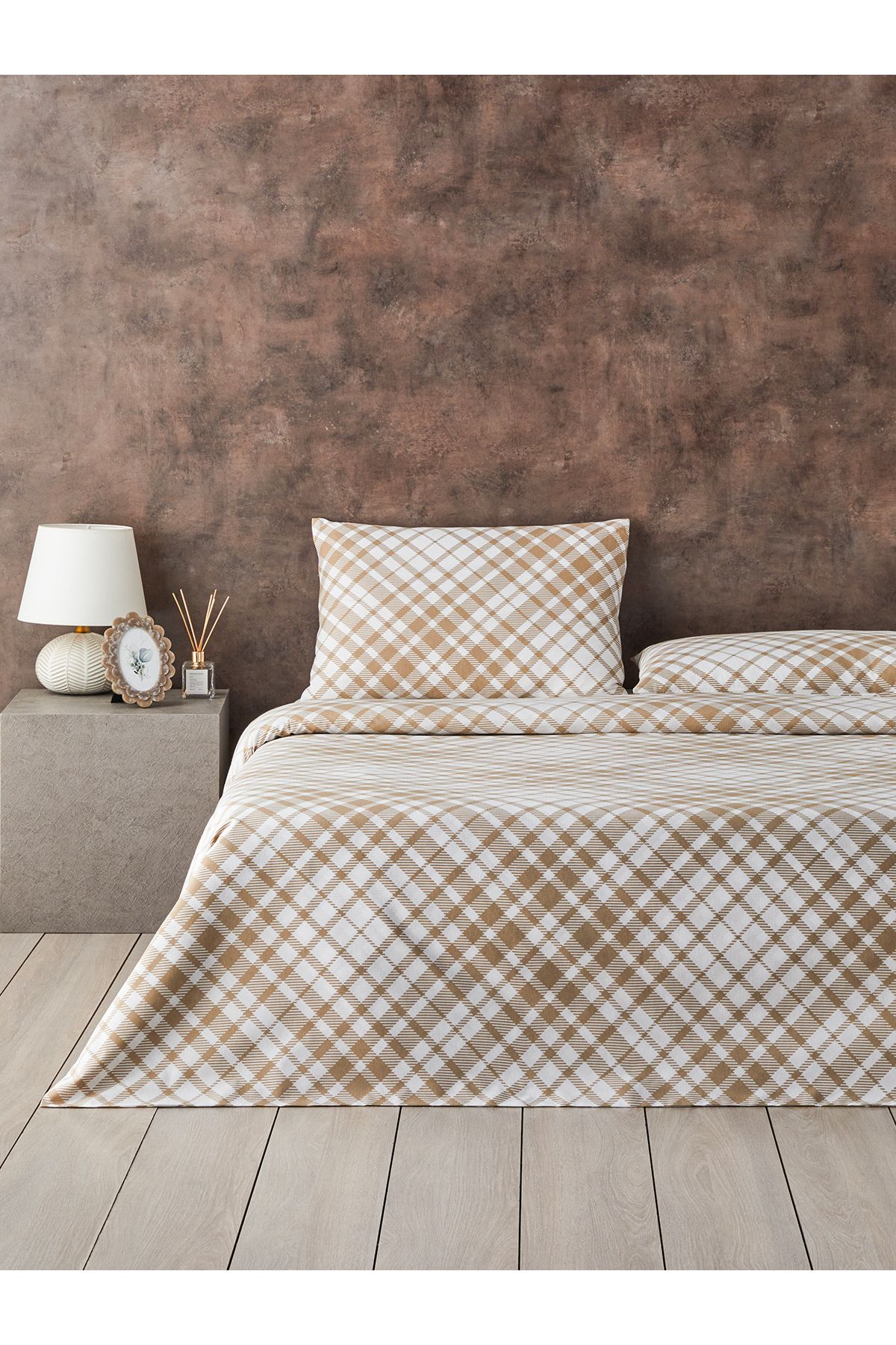 English Home Mono Check Nevresim Takımı Çift Kişilik Bej