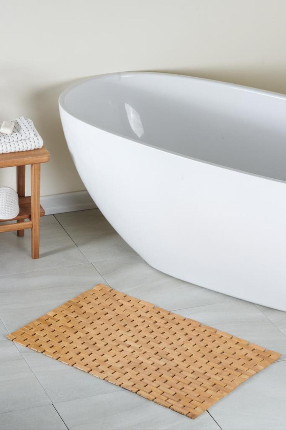 Bluenity Natural Bambu Ahşap Banyo Paspası 50x80 Cm - Kahverengi