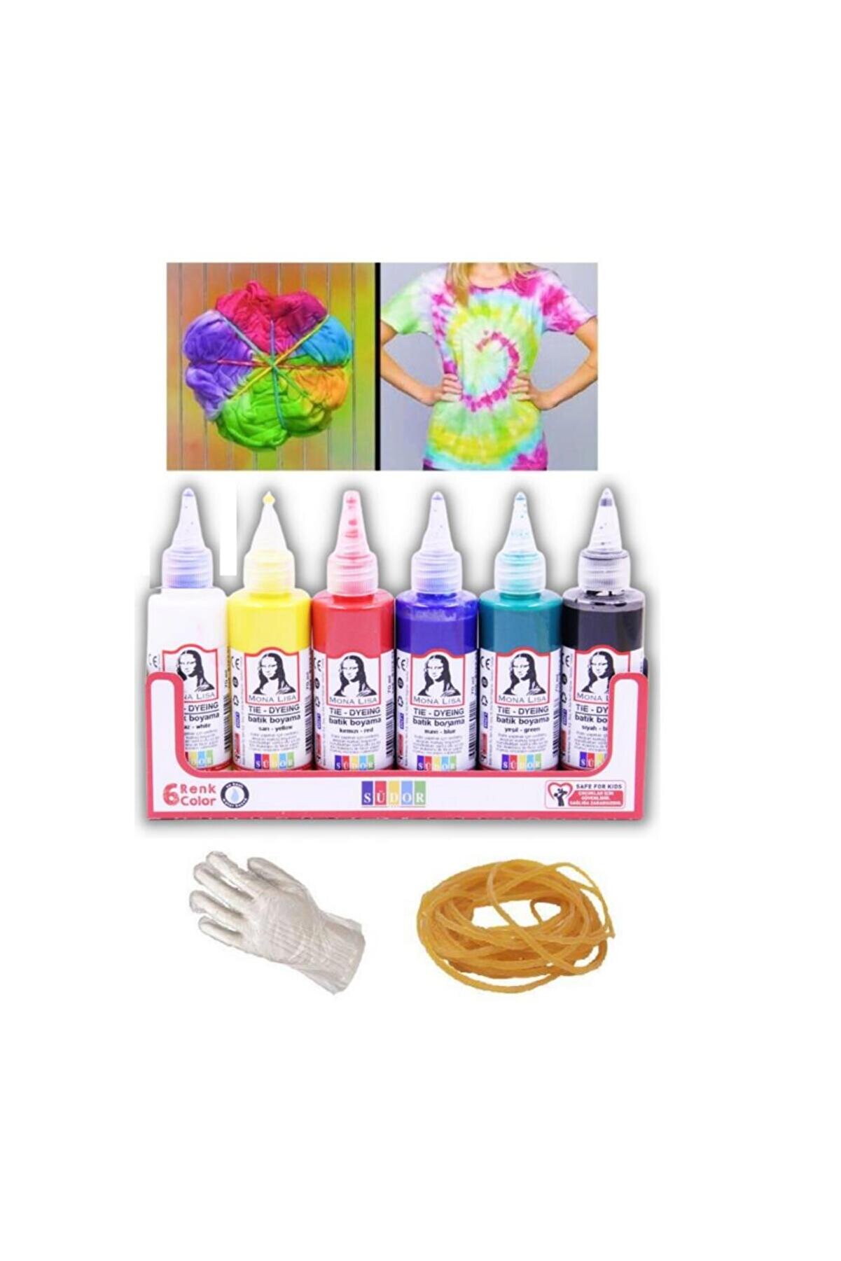 Monalisa Batik Boyama Seti 6x70 ml Poşet Eldiven 10 Adet ve Para Lastik 20 Adet Set Boyama Seti