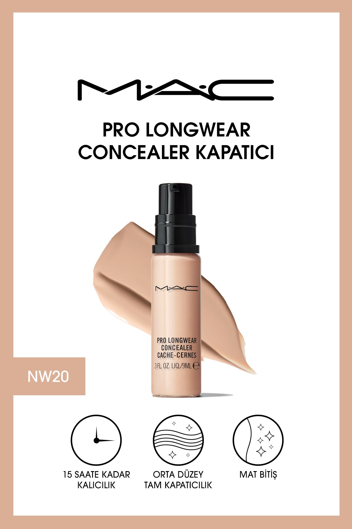 Mac 15 Saate Kadar Kalıcı Orta Kapatıcılıkta Göz Altı Kapatıcısı - Pro Longwear Concealer Nw20 - 9ml