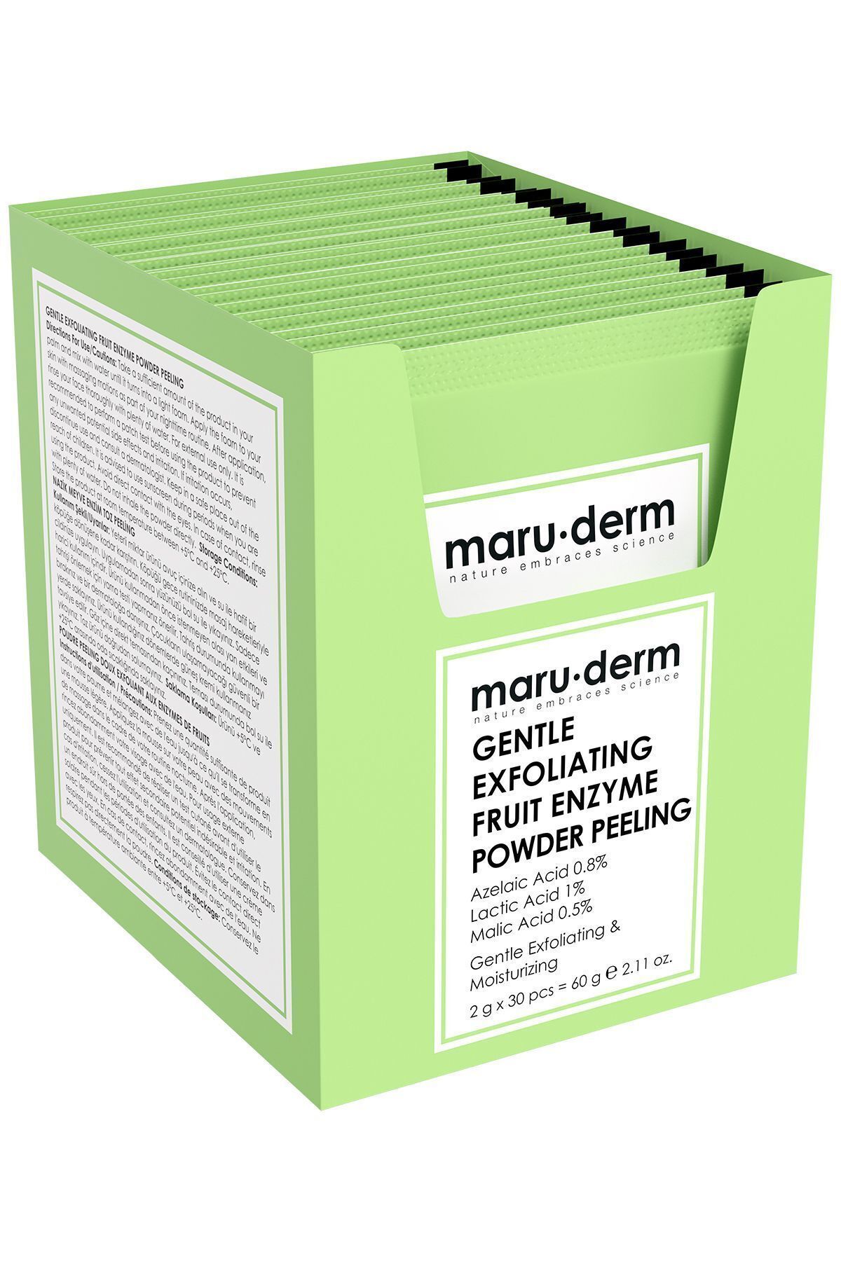 Maru.Derm AHA Meyve Enzim Hassas Toz Peeling 60 GR (Azelaic Acid 0,8% + Lactic Acid 1% + Malic Acid 0.5%)