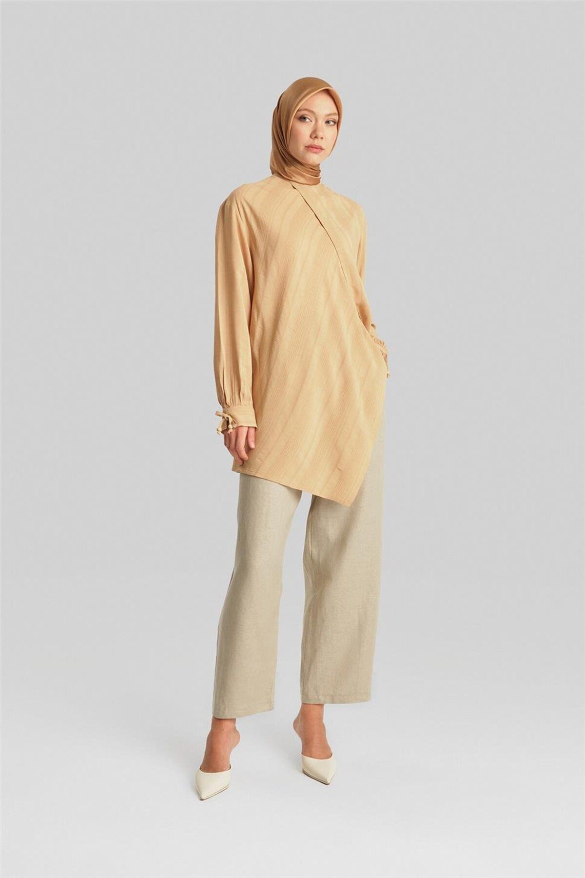 Armine Doku Çizgili Tunik 24y4019 Camel