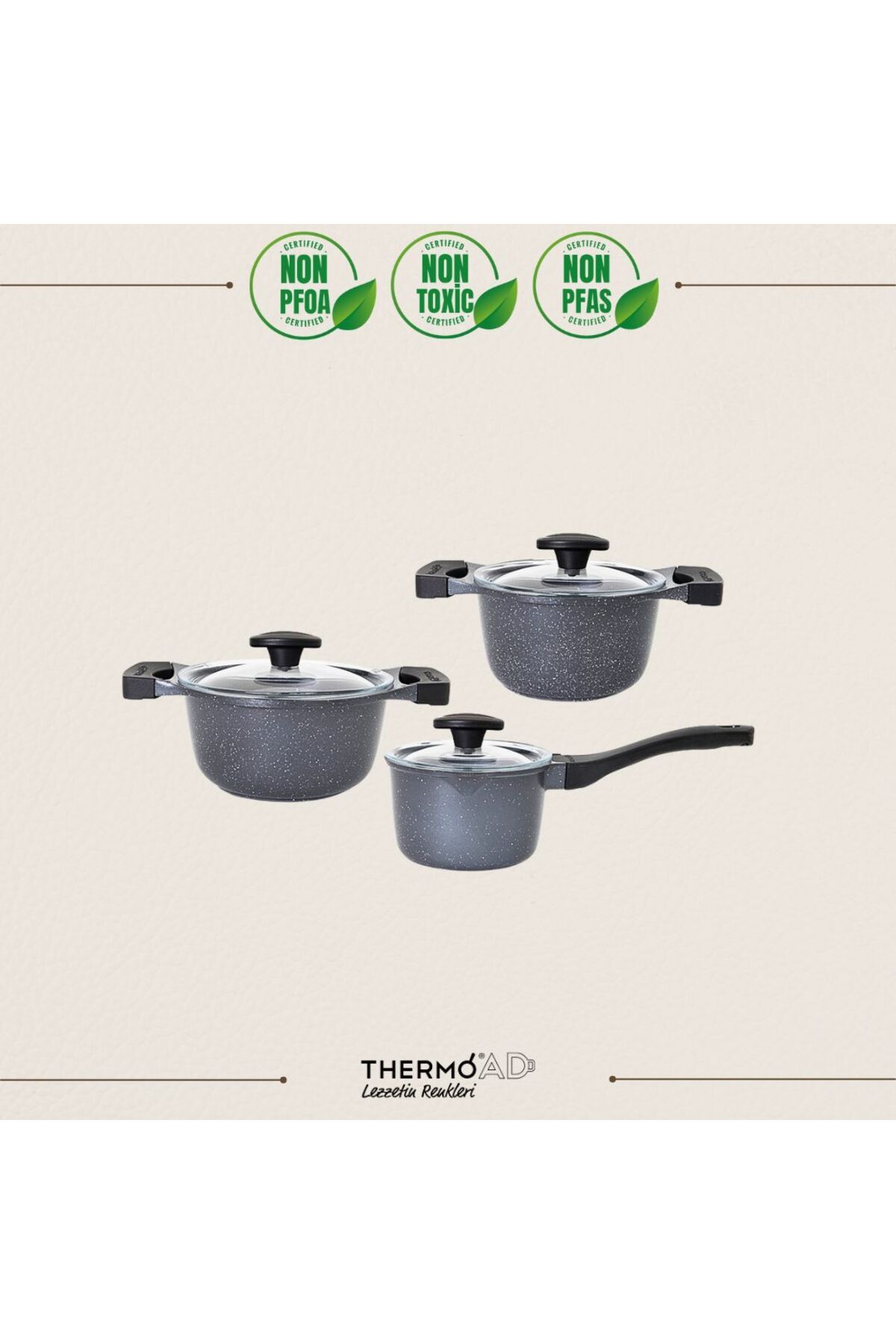 ThermoAD | Tencere Seti | Viola Serisi | Mini Set | 6 Parça | Gri