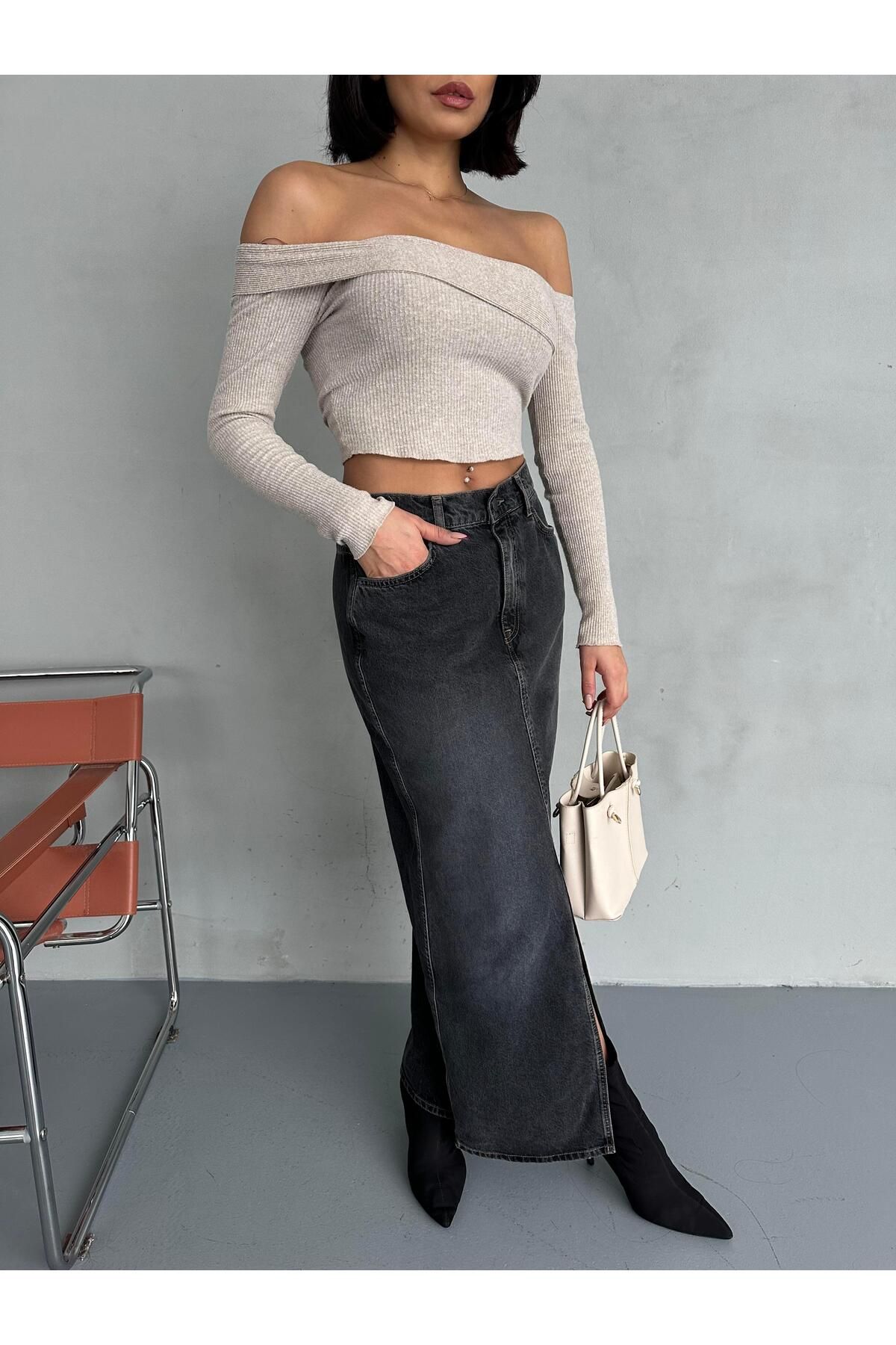 BPF Midi Boyi Denim Etek
