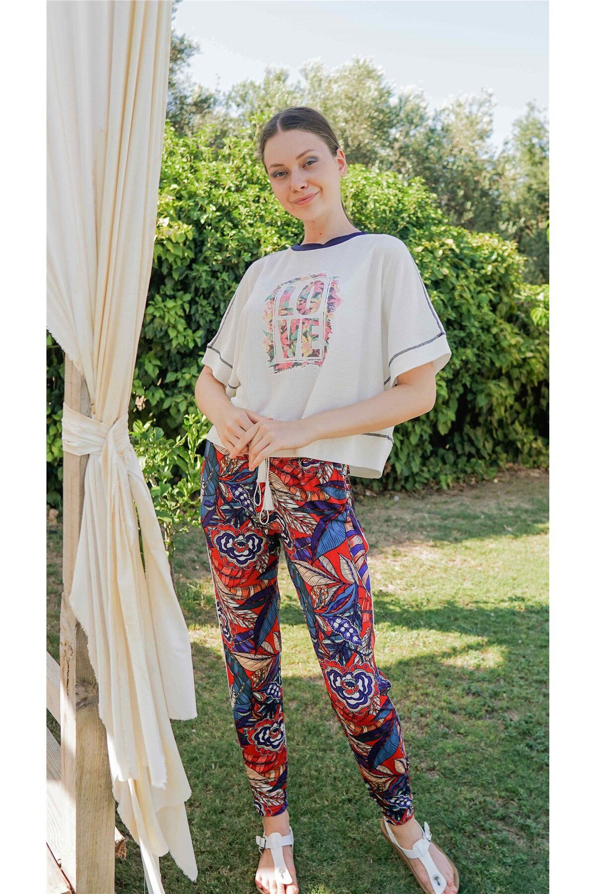 Jiber Kadın Ekru Pijama Takımı 10012