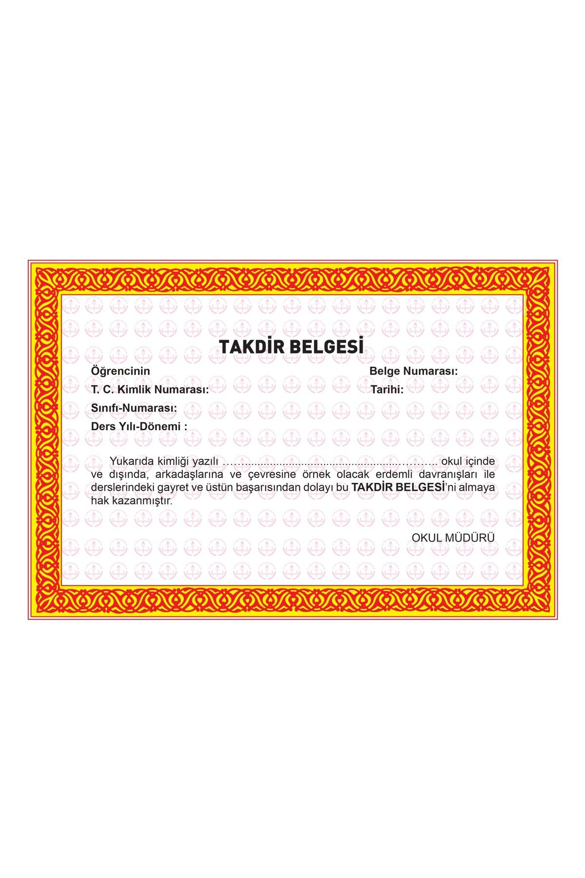DicleXStore Takdir Belgesi A5 10 Adet