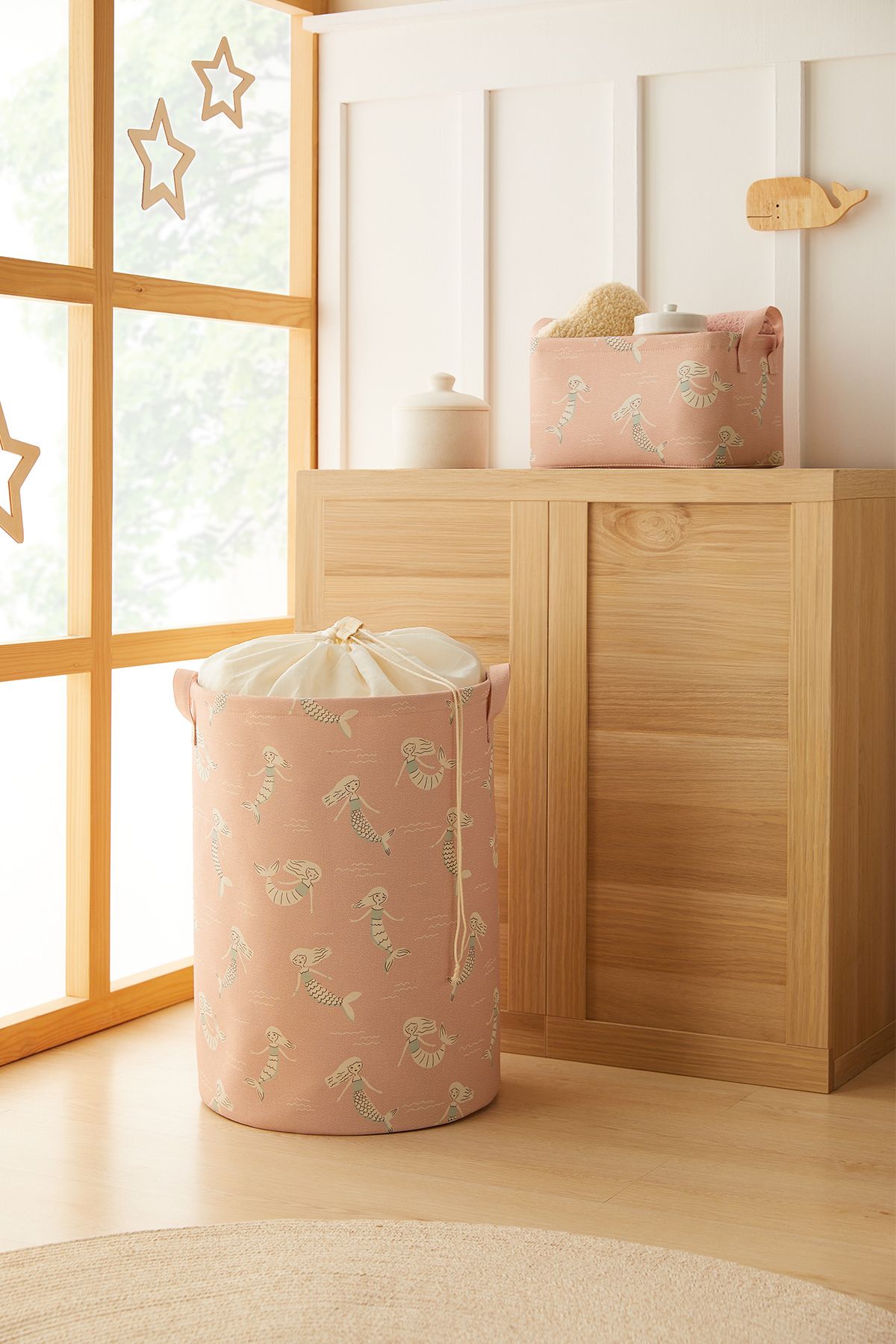 Ocean Home Textile 2'li Deniz Kızı Çocuk Odası Oyuncak Düzenleyici Sepet Set