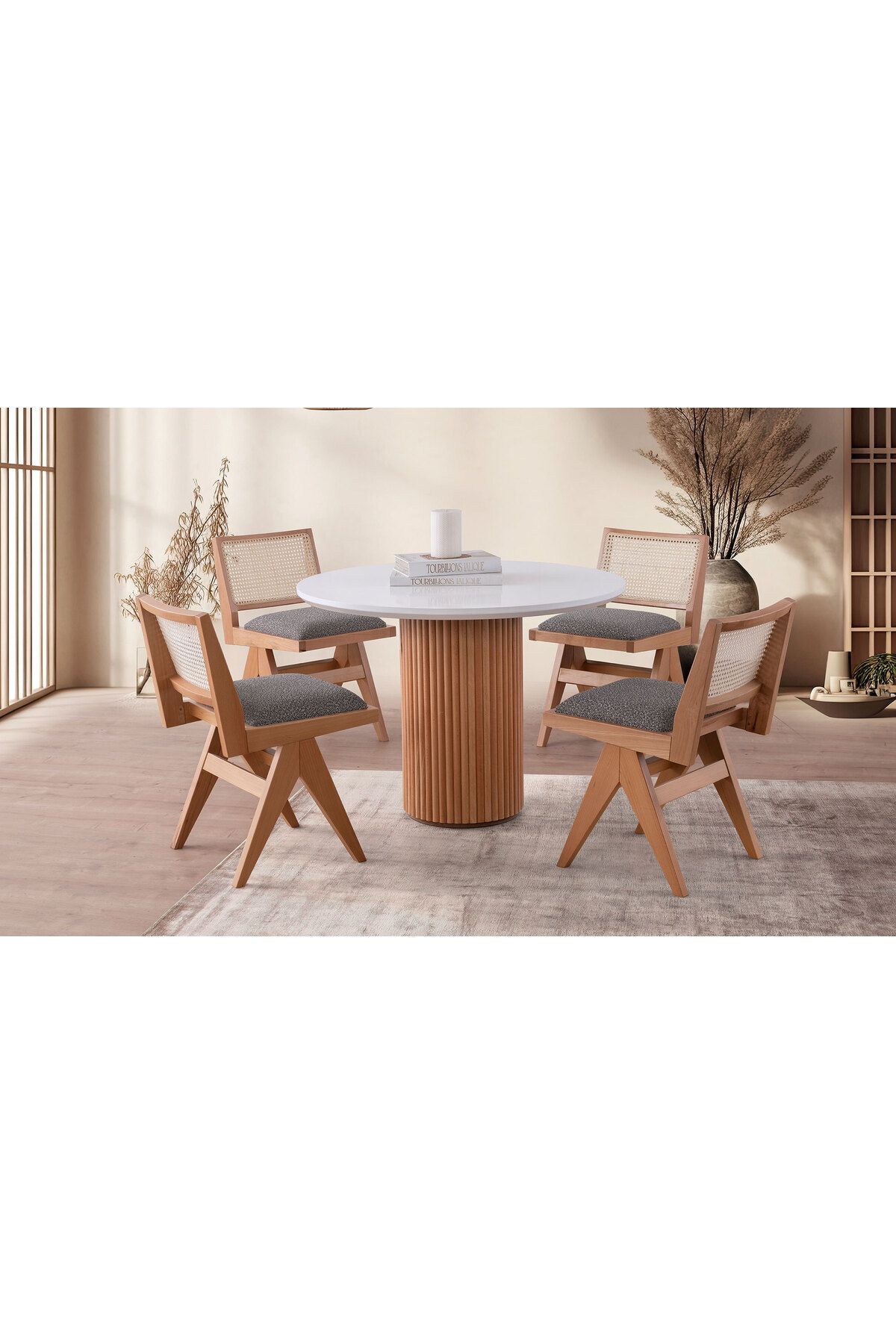 Gazzini furniture Vintage Yuvarlak Ahşap Bohem Masa 120x120