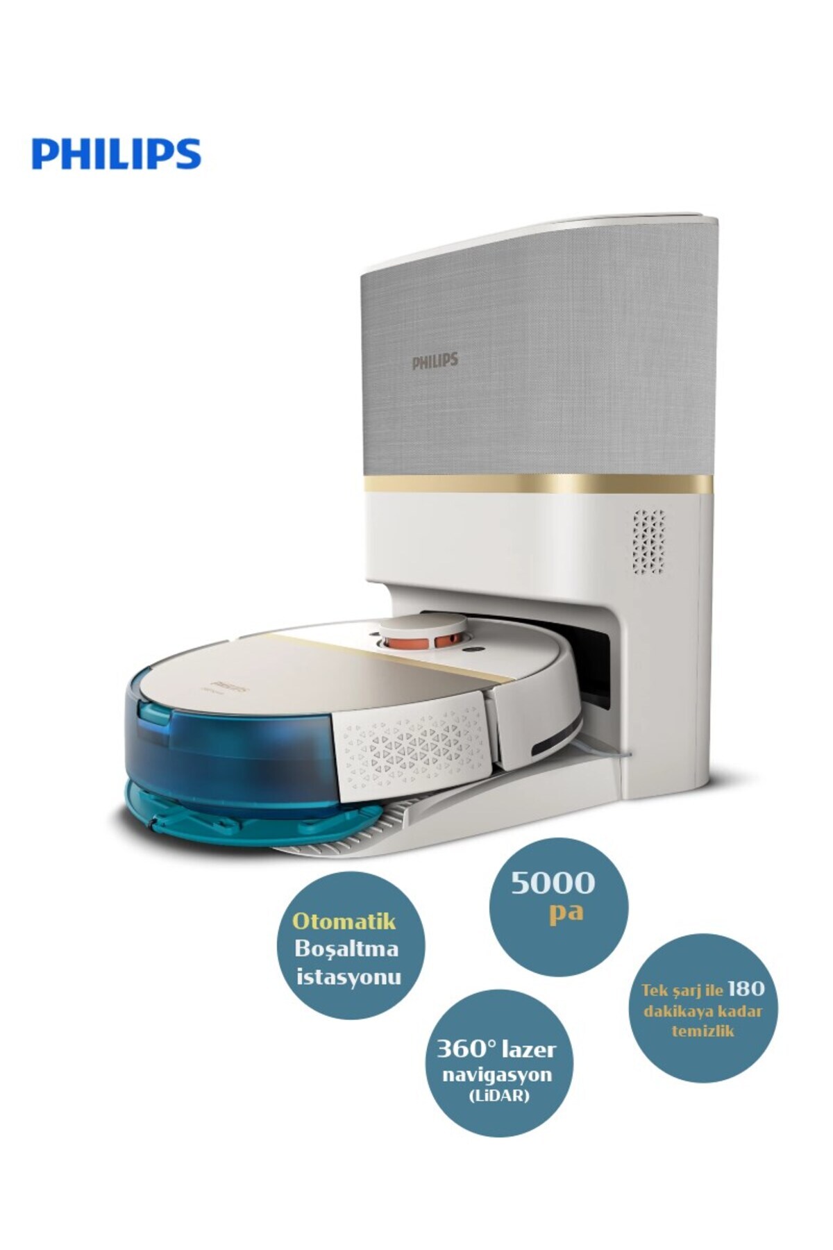 Sesli uyarı ve sesli kontrol Homerun 7100 Serisi Islak Kuru Moplu Toz Toplama Istasyonlu Robot