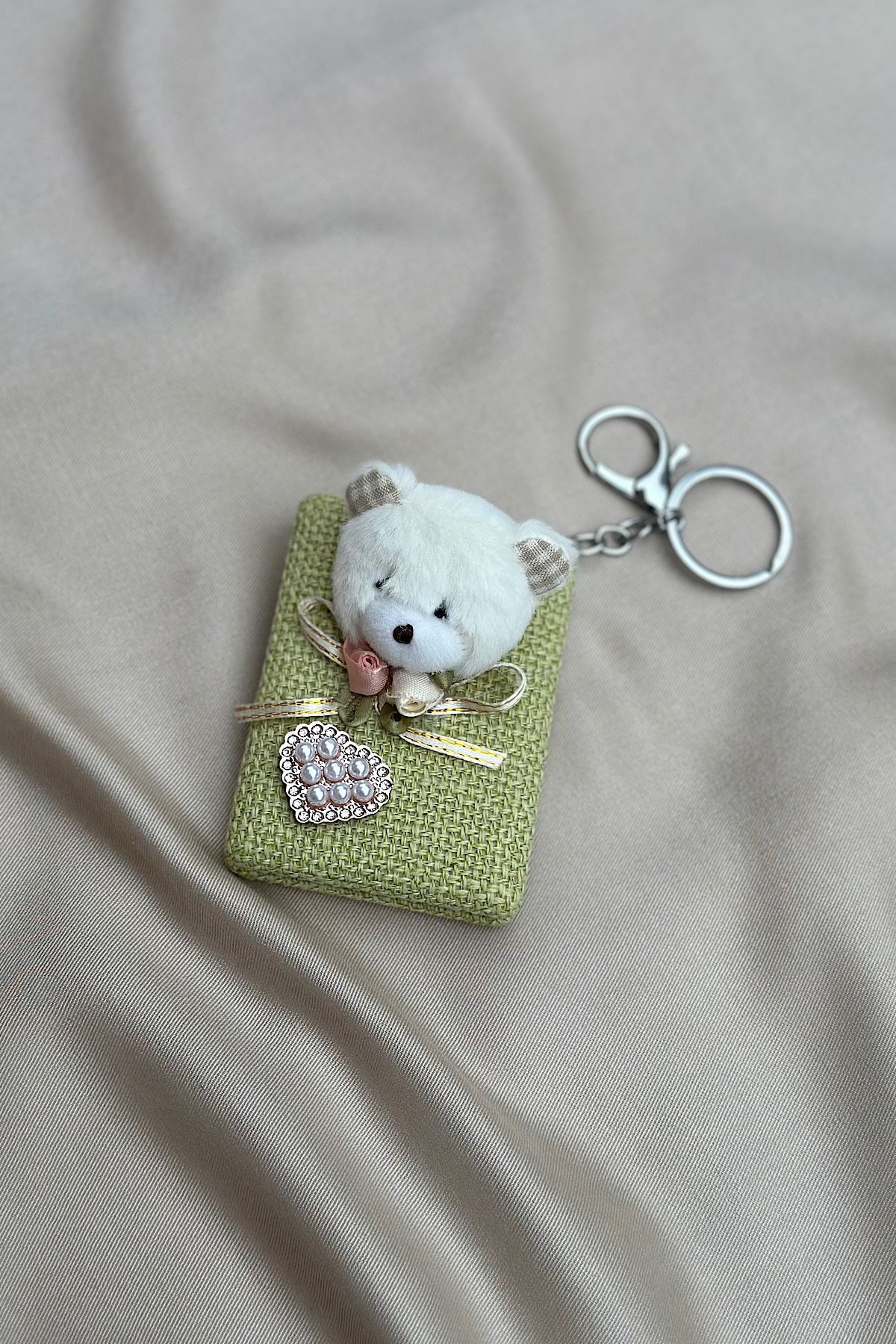yucelique Handmade Teddy Bear El/Çanta Aynası Özellikli Premium Anahtarlık / Çanta Süsü ( 8 cm x 6 cm)