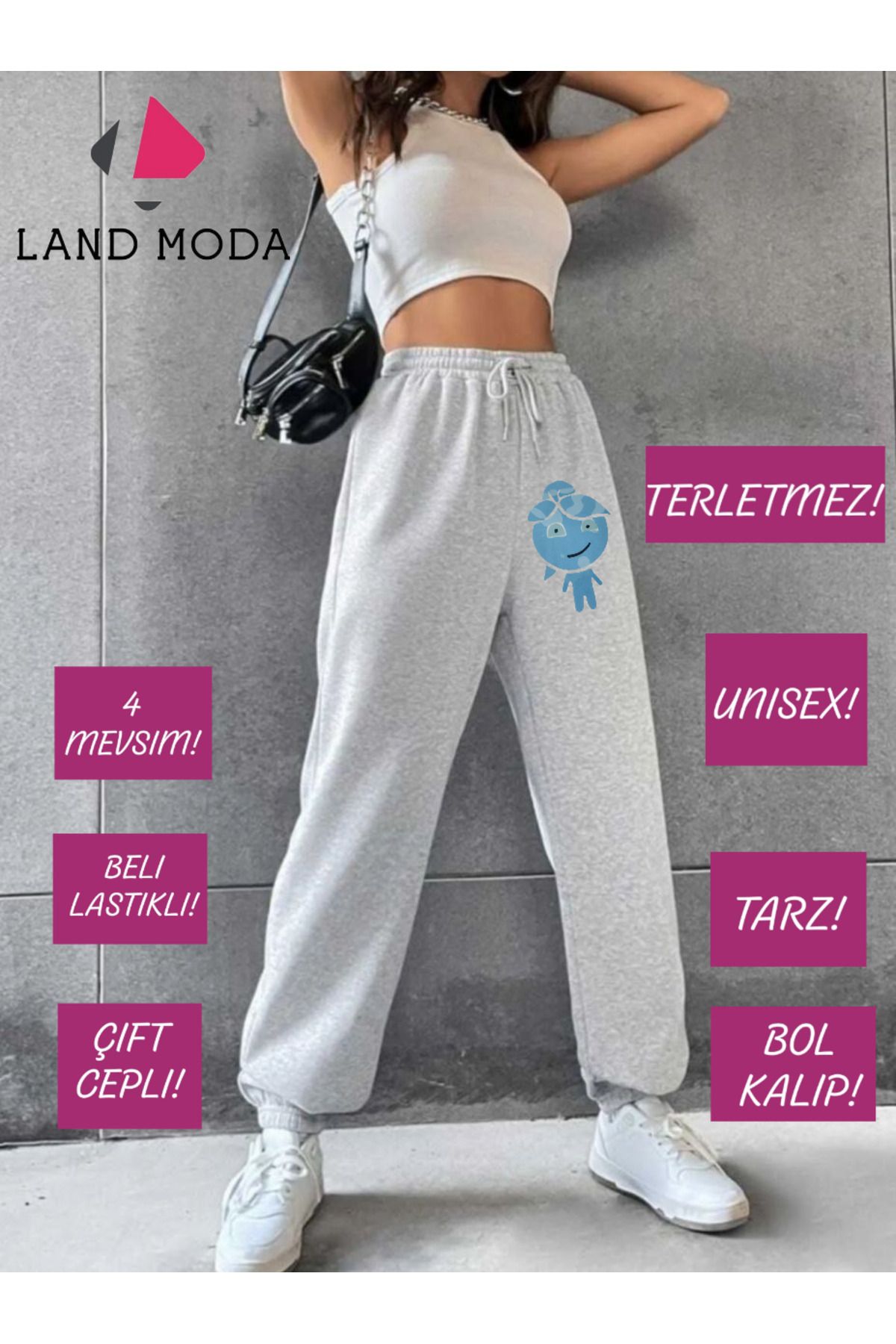 SBCSPORT Jogger Eşofman Altı Gri Lastik Paça Yüksek Bel Eşofman