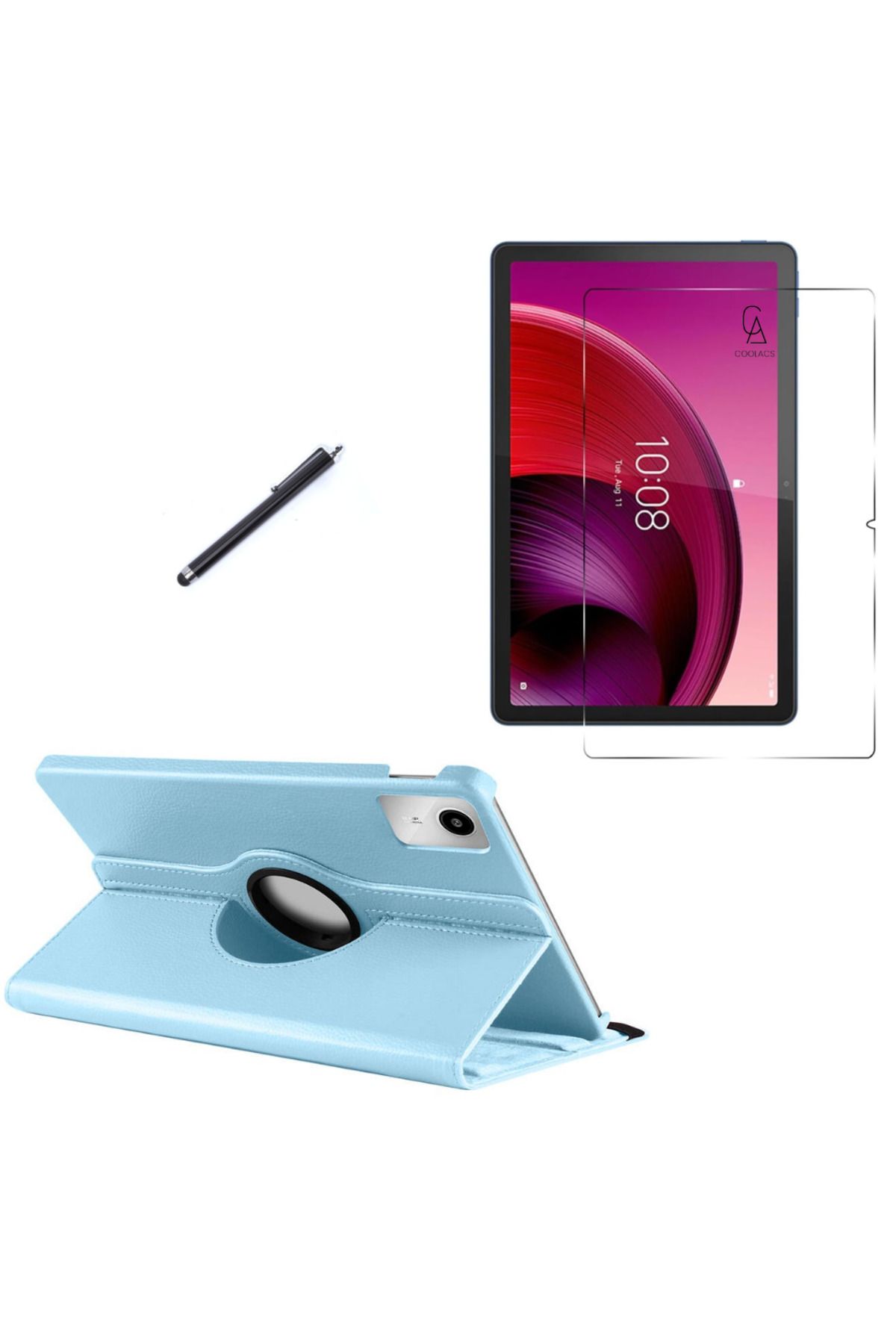 Coolacs Lenovo Tab K11 TB-330FU Uyumlu Kılıf Dönebilen Standlı Tablet Kılıfı + Ekran Koruyucu + Kalem