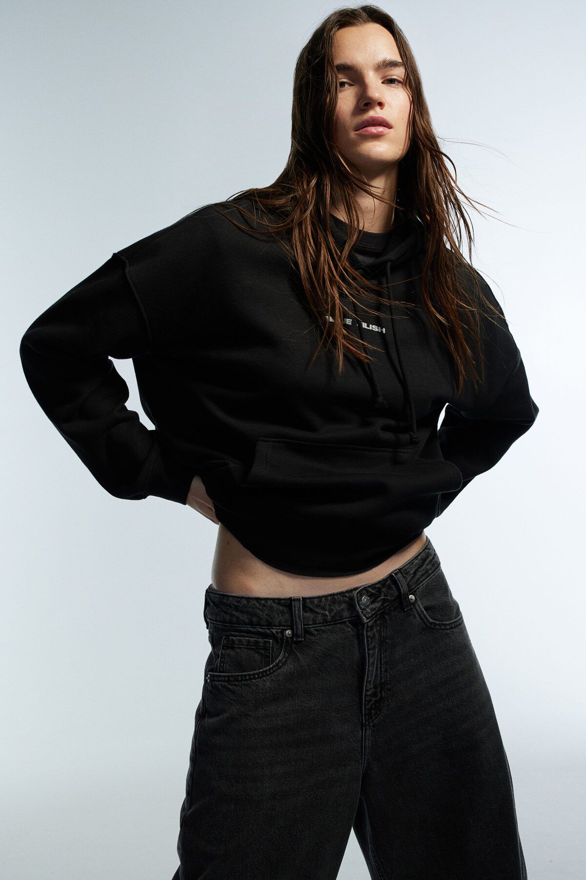 H&M Kapüşonlu ve Baskılı Oversize Üst