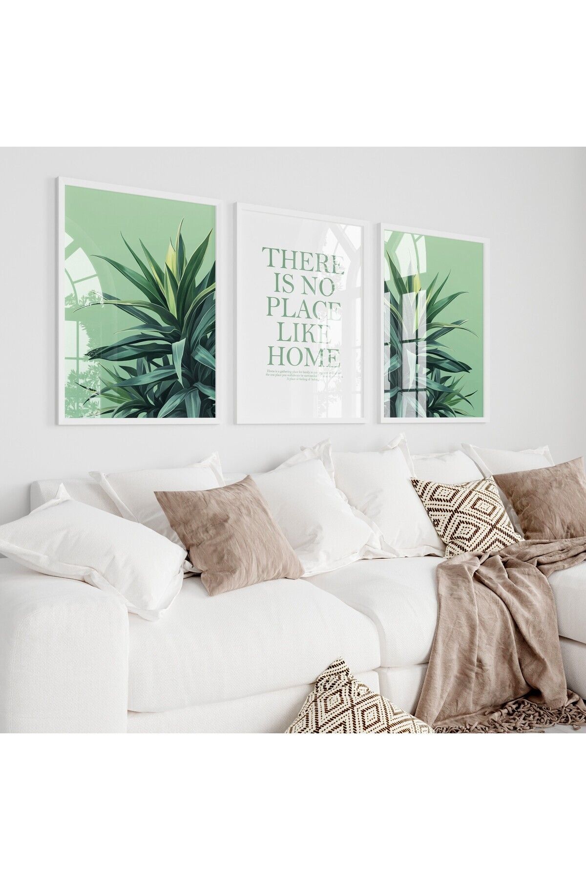 Home 3'lü set Oturma Odası Duvar Dekoru, Botanik bitkili set, Canlı renkli, Çerçevesiz set üçlü