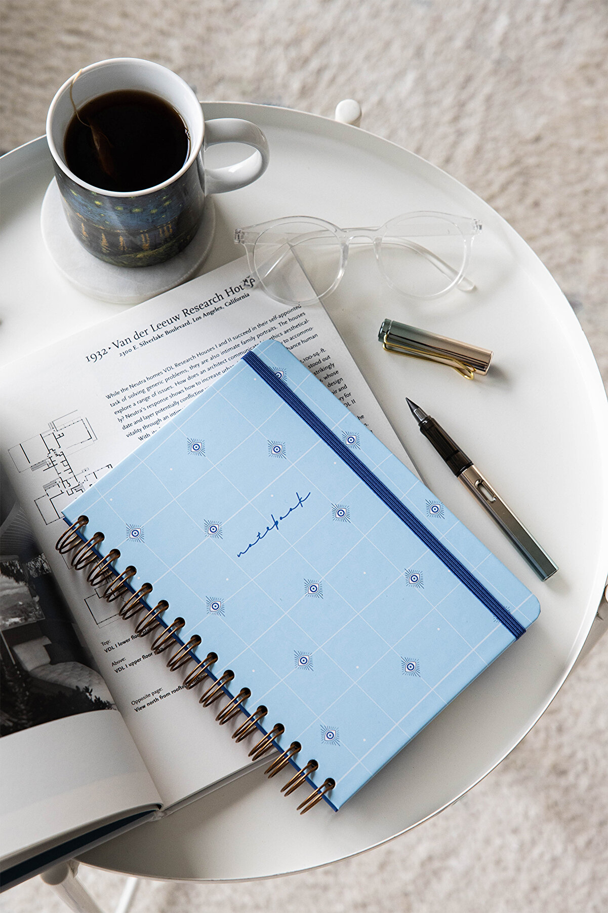 PAPERORA A5 Spiralli Sert Kapak Lastikli Kareli Not Defteri Mavi Nazar - Kalemli Notlar İçin Mükemmel