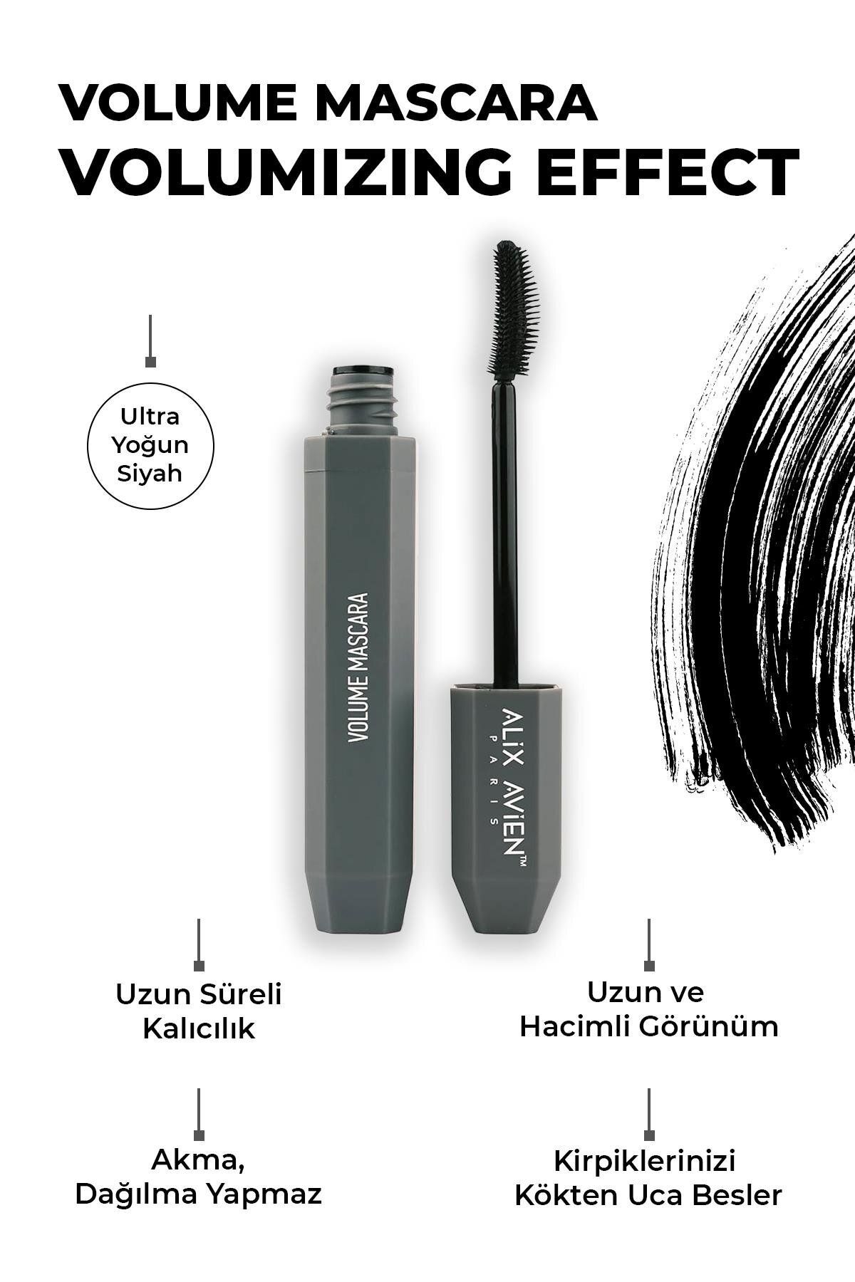 Alix Avien Ekstra Kalıcı, Nemlendirici, Besleyici, Lifting Etkili Hacim Veren Siyah Maskara - Volume Mascara