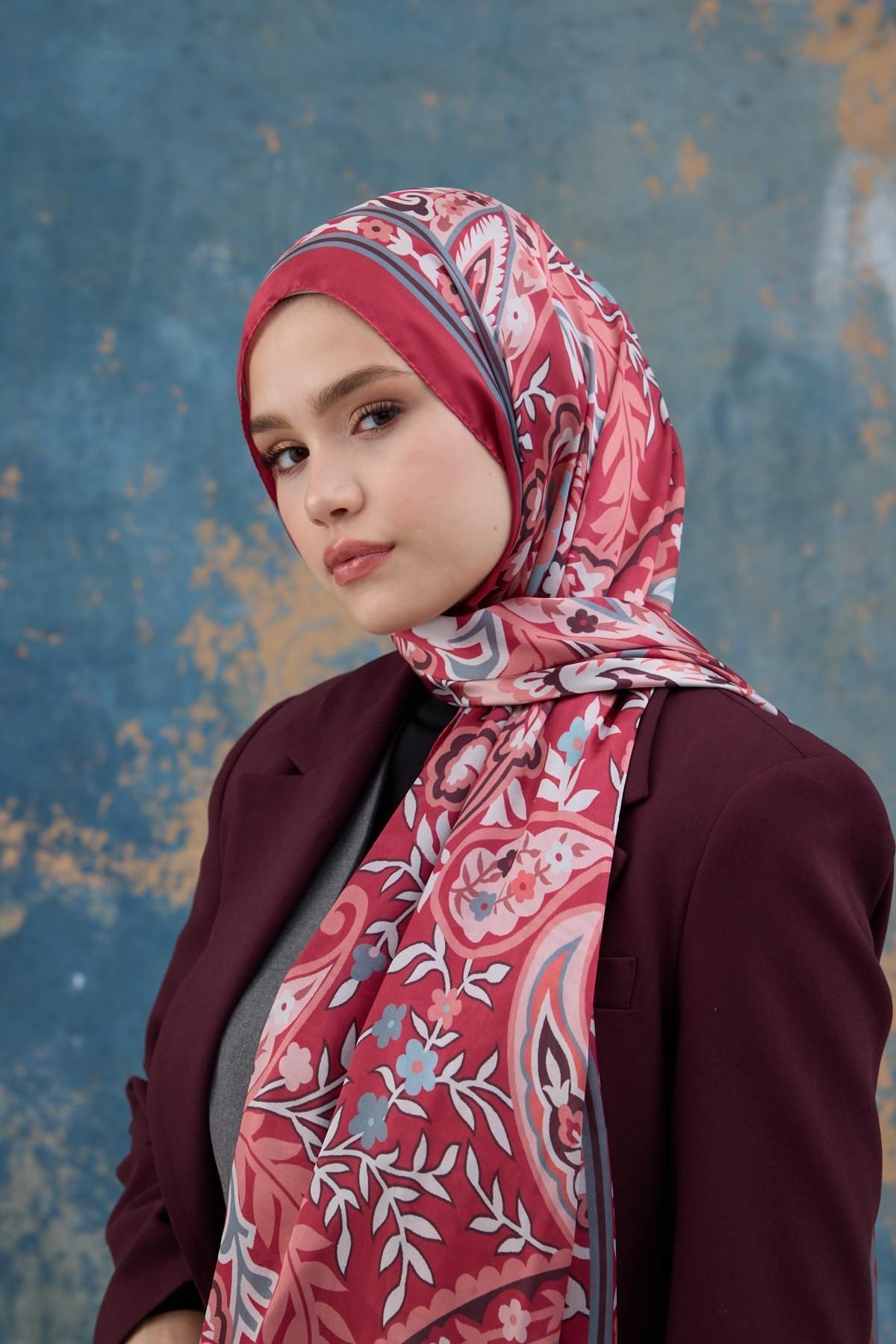 İpekhan Kırmızı Hint Vual Şal -  5004-05