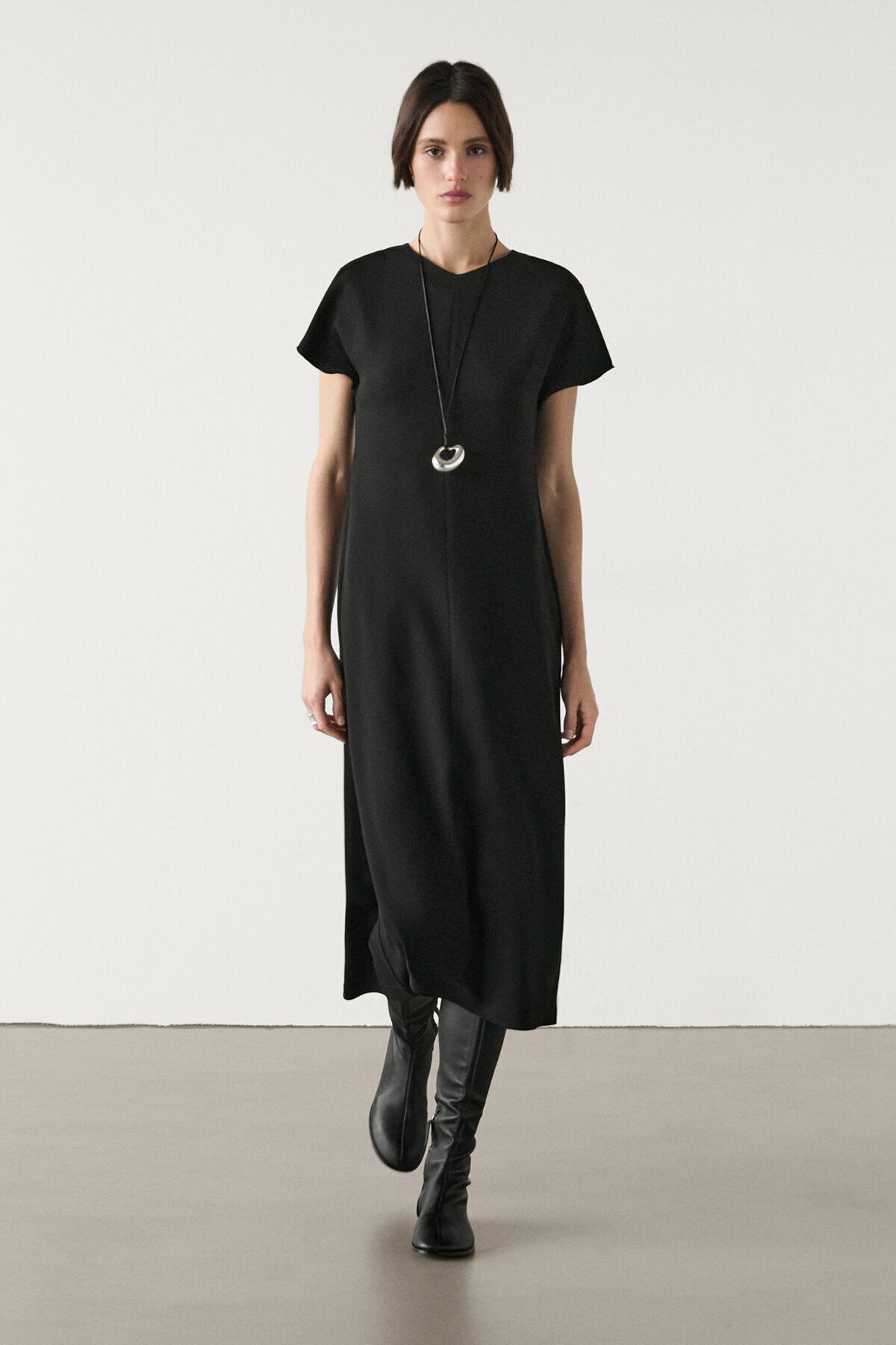Massimo Dutti Krepe midi elbise