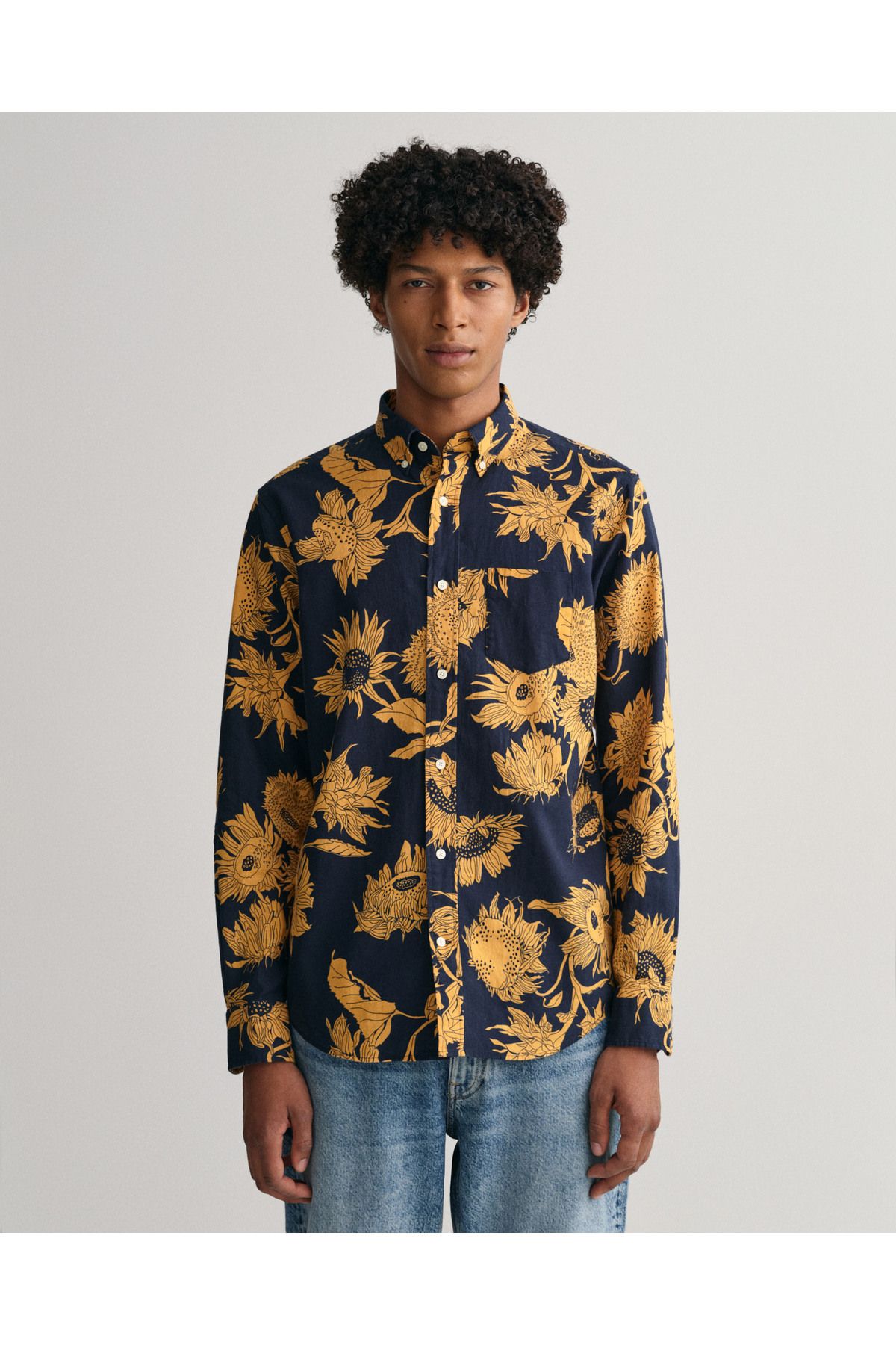 Gant Erkek Sarı Regular Fit Desenli Keten Gömlek