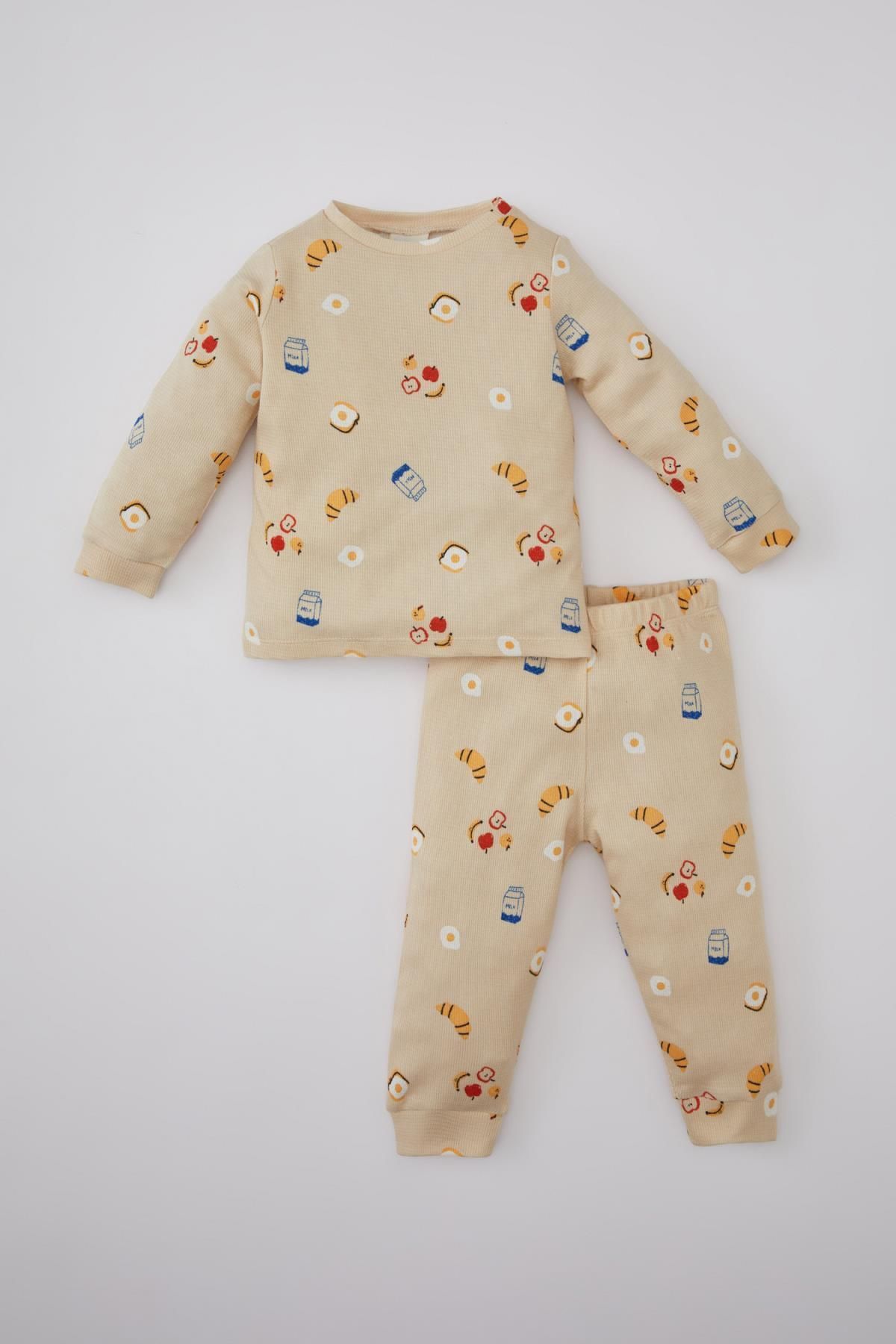 Defacto Erkek Bebek Yiyecek Baskılı Uzun Kollu Waffle Pijama Takımı C0730a524sp