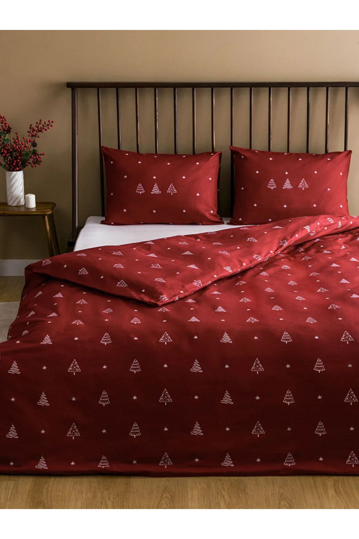 LC Waikiki Lcw Home Kırmızı Yılbaşı Desenli Çift Kişilik Nevresim Seti Tt