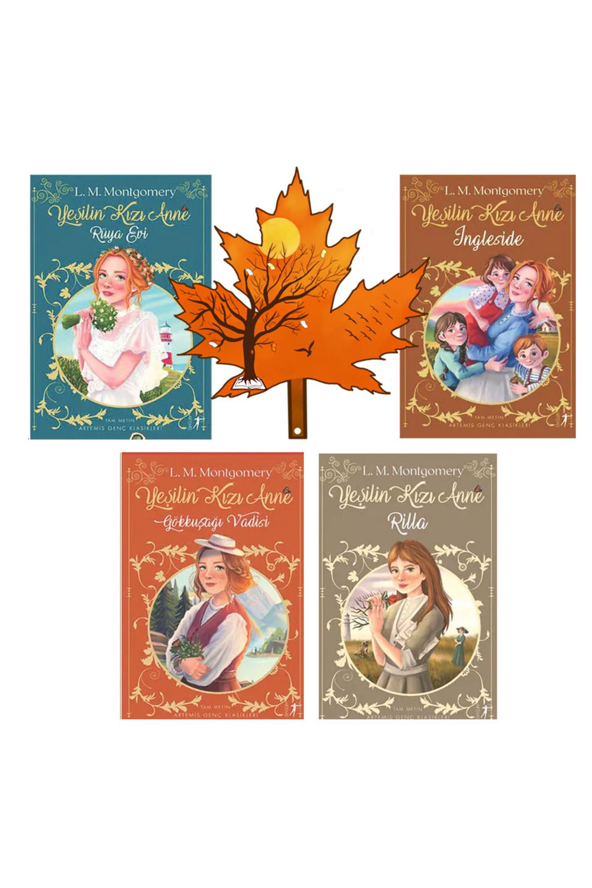 Artemis Yayınları Yeşilin Kızı Anne -5-6-7-8- son 4kitabı - Lucy Maud Montgomery - tescilli kitap ayracı ile