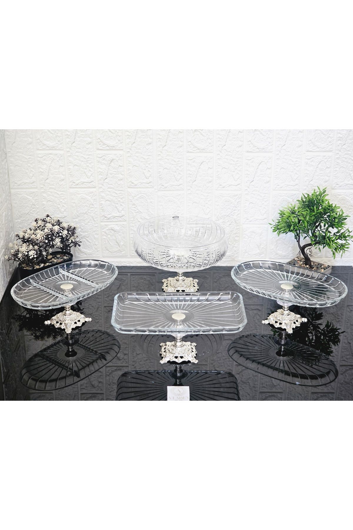 atabey home collection 4 Parça Çeyiz Seti 3 Adet Sunumluk 1 Adet Salata Kasesi Çizgili(açıklamayı Okuyunuz