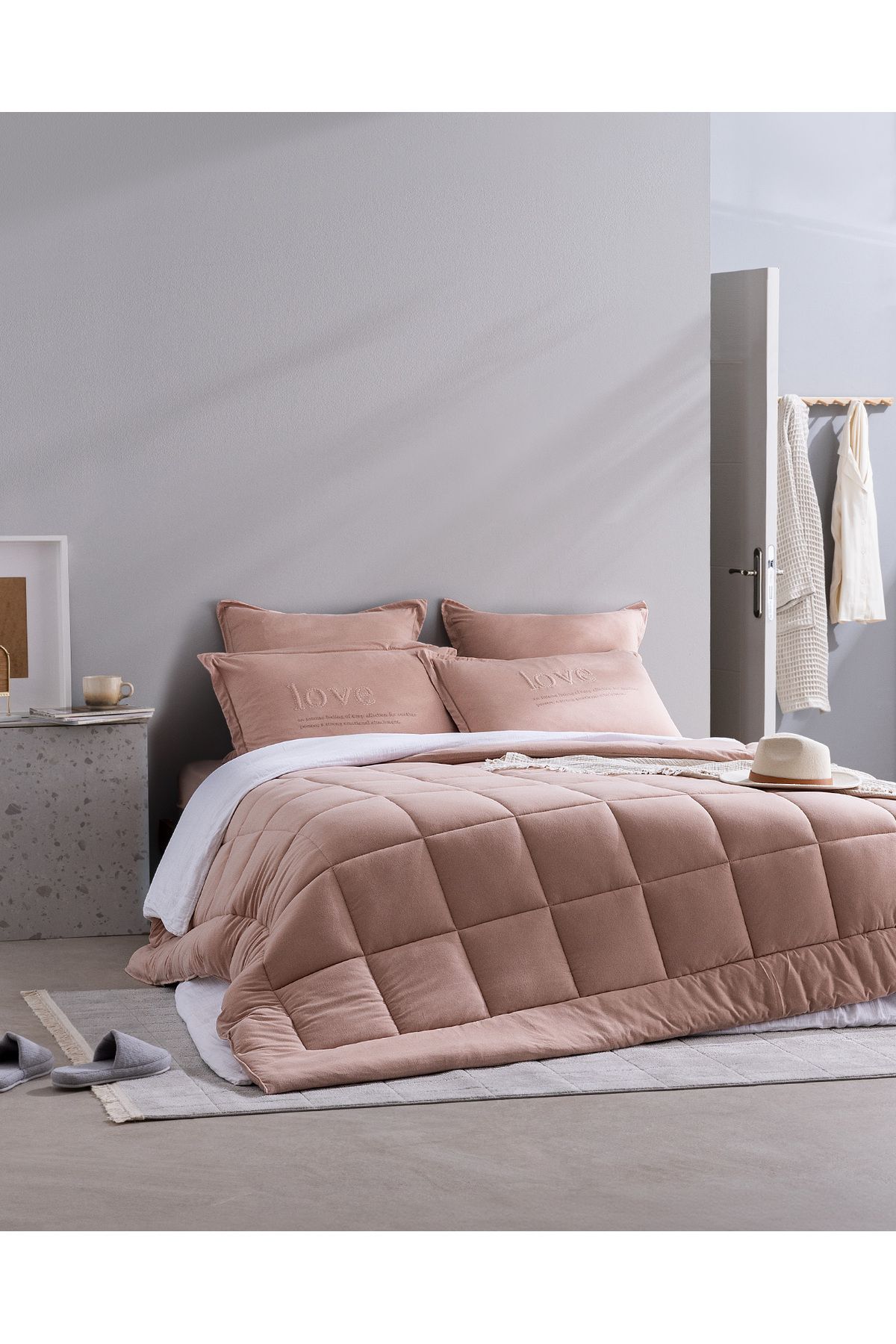 Madame Coco Cassis Cotton Tek Kişilik Comforter Set - Pudra