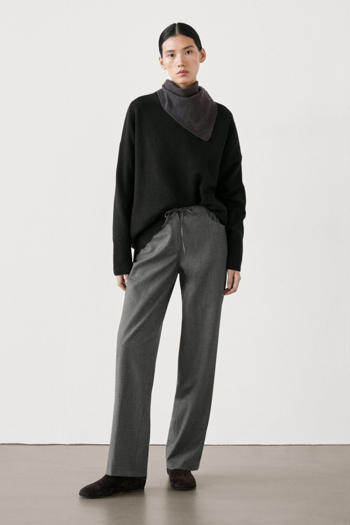 Massimo Dutti Bağcıklı straight fit flanel pantolon