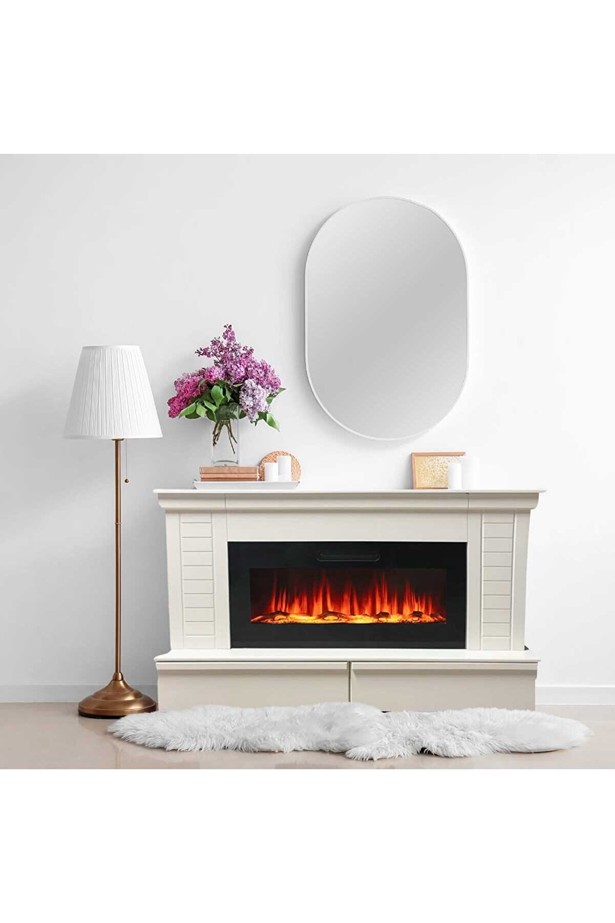 Aytaşı Rengi Çekmeceli, Bluetooth, Wifi, 8 Renk Alev Işığı Ses Efektli Elektrikli Yapay Şömine Soba