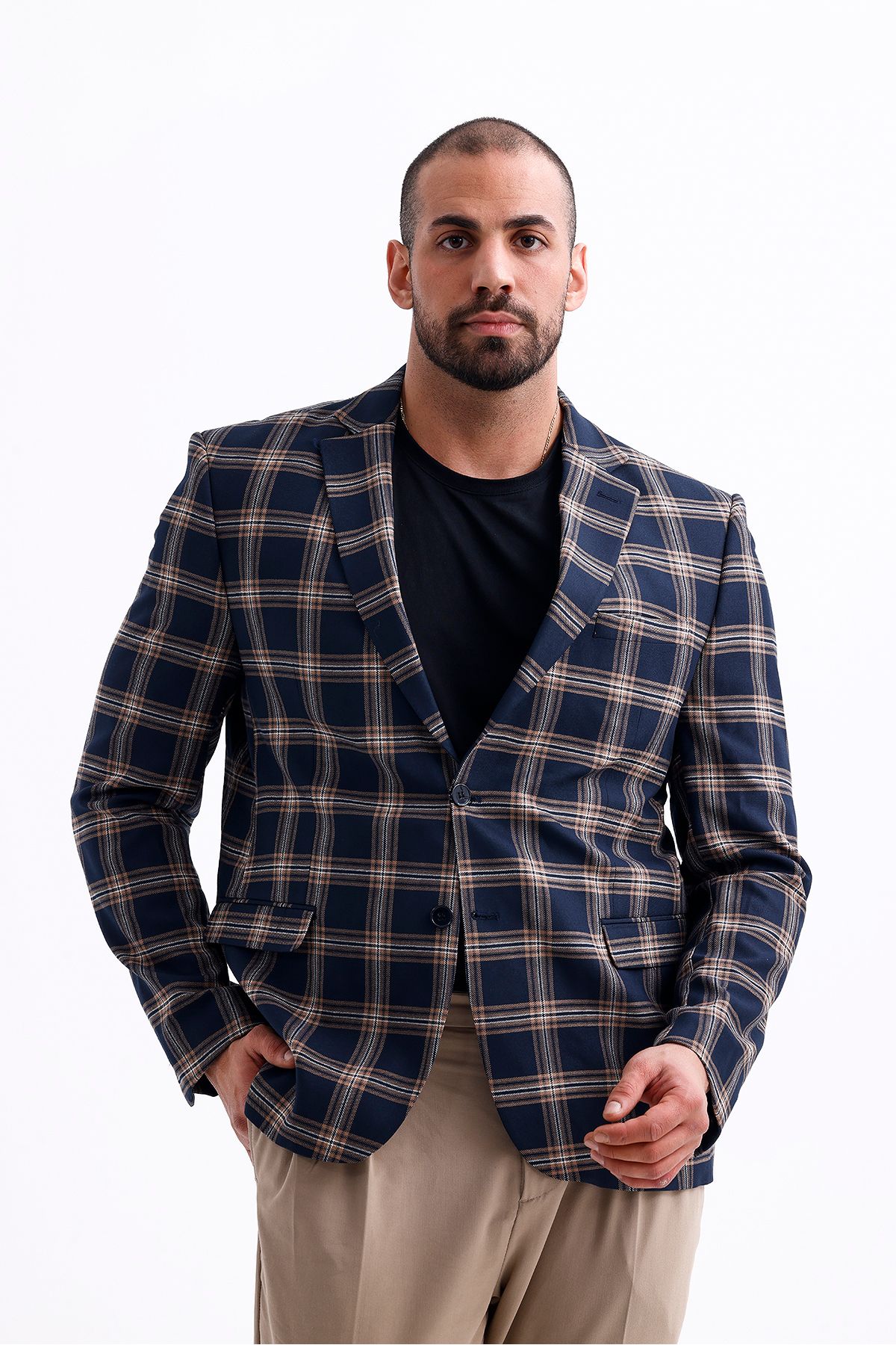 Koch London Erkek Lacivert Ekose Battal Boy Büyük Beden Blazer Ceket - Klasik Ve Şık Tasarım, Rahat Kesim
