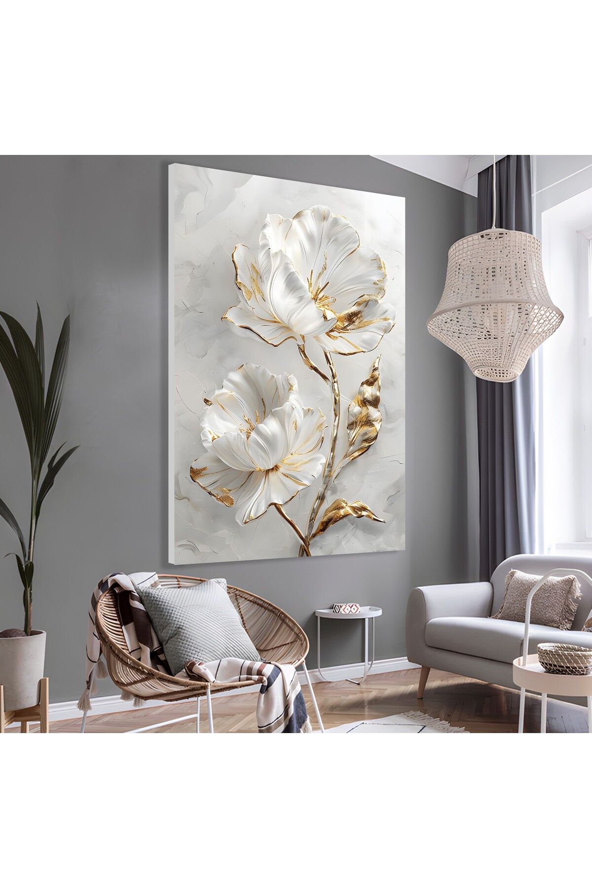 EMYA HOME 3D Altın Çiçekler Kanvas Tablo