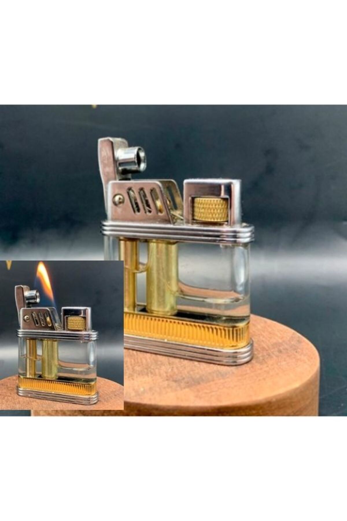 KdrElektronik Benzinli Çakmak Şeffaf Cam Tanklı Şeffaf Grı Zippo Çakmak