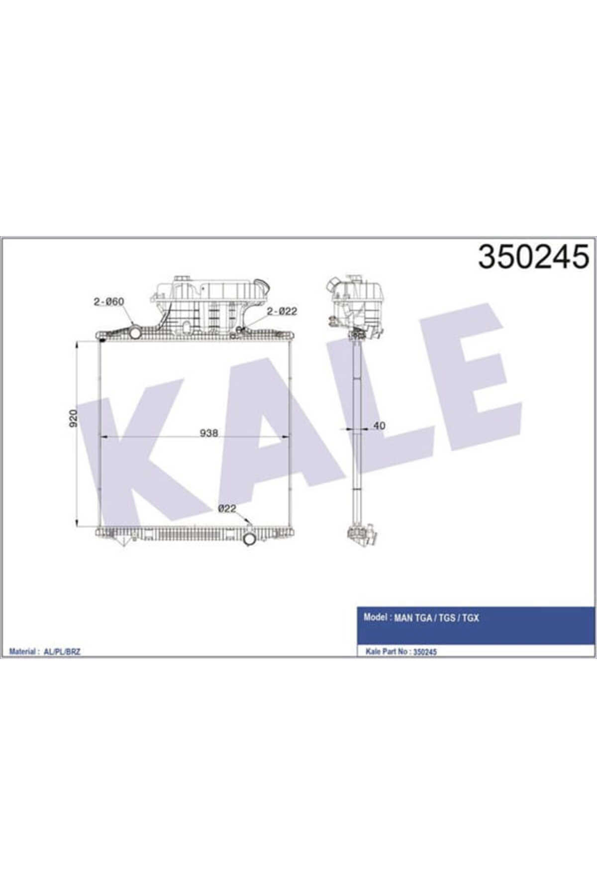 OTO Radyatör 350245 Radyatör Al/Brz Man Tga-Tgs-Tgx Çerçevesiz Mt 920×920×40