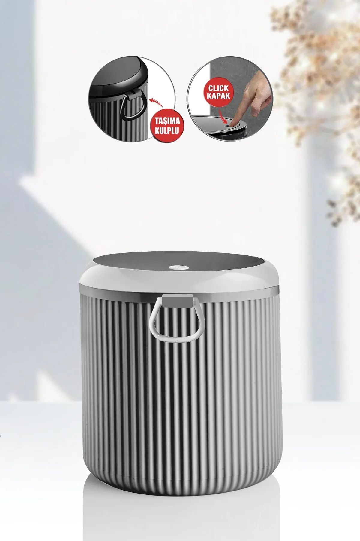 Kavi Entegre Plastik Tezgah Üstü Click Kapak Mini Çöp Kovası 4lt.