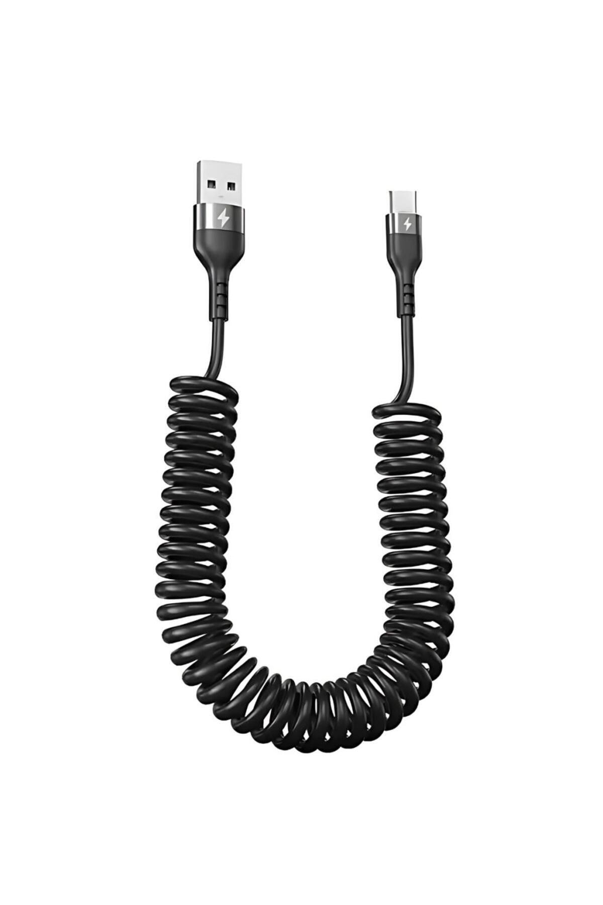 Polham 5a 66w Spiral Usb To Type C Şarj Ve Data Kablosu,1-1,5 Metre Kısayıp Uzayabilen Elastik Kablo